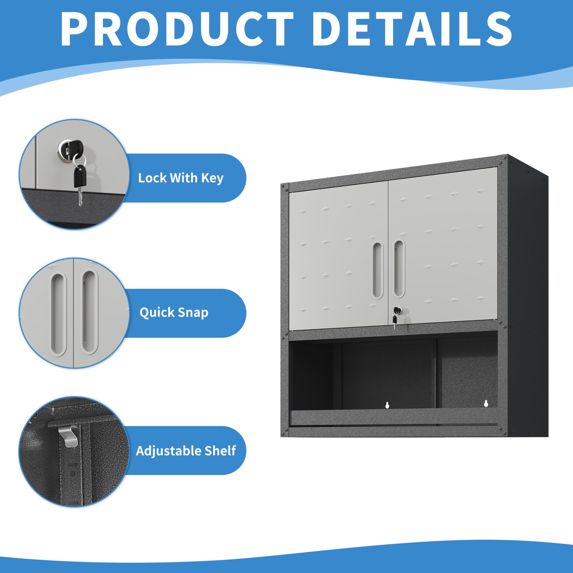 Metal Wall Mounted Tool Storage Cabinet With Locking Door, 1 Shelf, Metal - White - Image 4