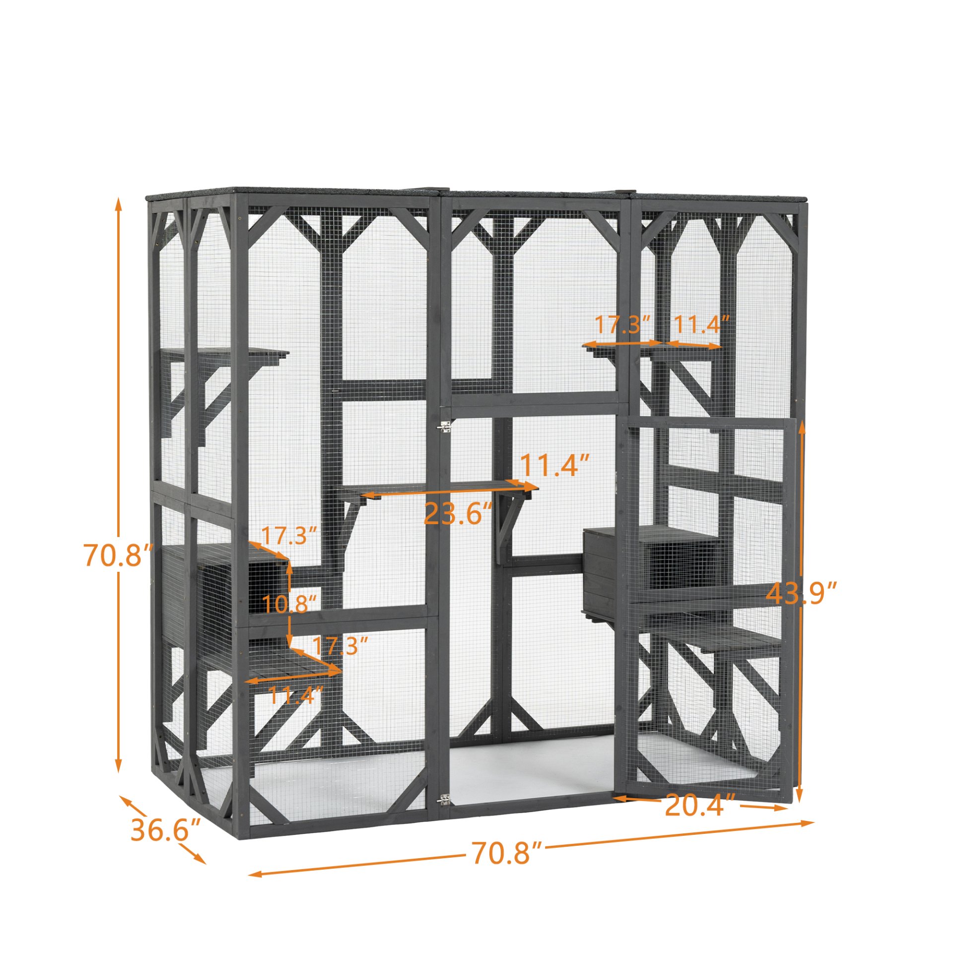 Outdoor Cat House Wooden Catio Enclosure With Cover - Large Cat Cage With Jump Platforms And Condos, Weatherproof - Gray - Image 3