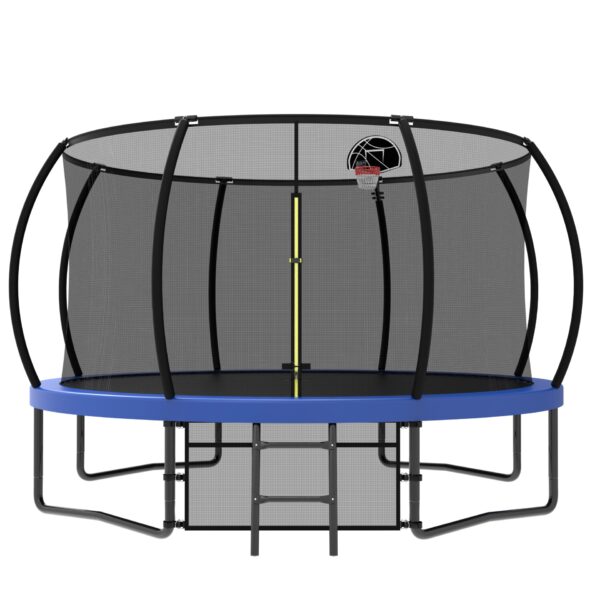 12Ft Recreational Kids Trampoline With Safety Enclosure Net & Ladder, Outdoor Recreational Trampolines - Blue