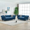 Chesterfield Sofa With Roll Armrest & Nailhead, 3 And 2 Seater - Blue - Image 7