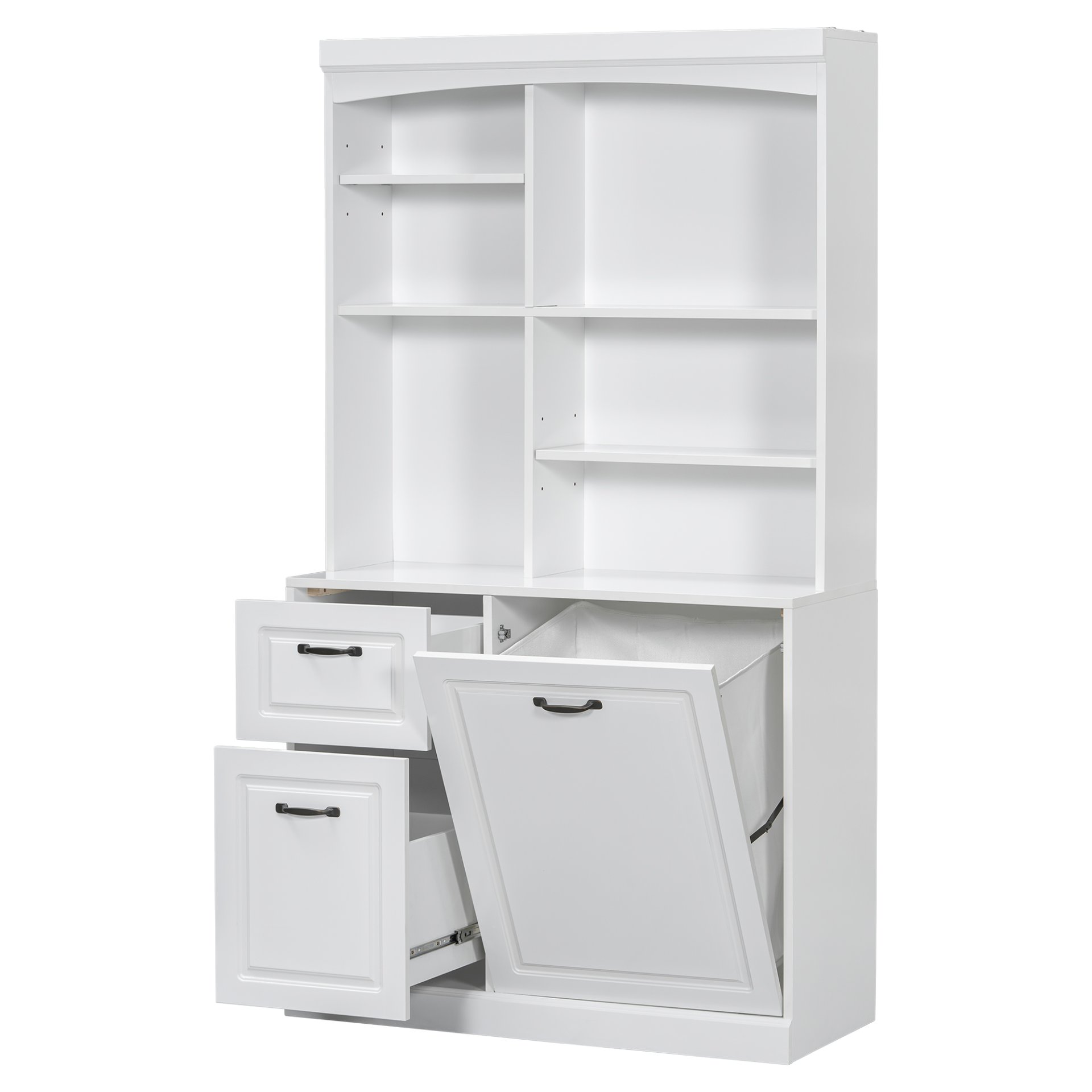 Bathroom Storage Cabinet With Tilt Out Hamper, Tall Free Standing Organizer With Drawers & Adjustable Shelves, Linen Tower With Steel Handles - White - Image 16