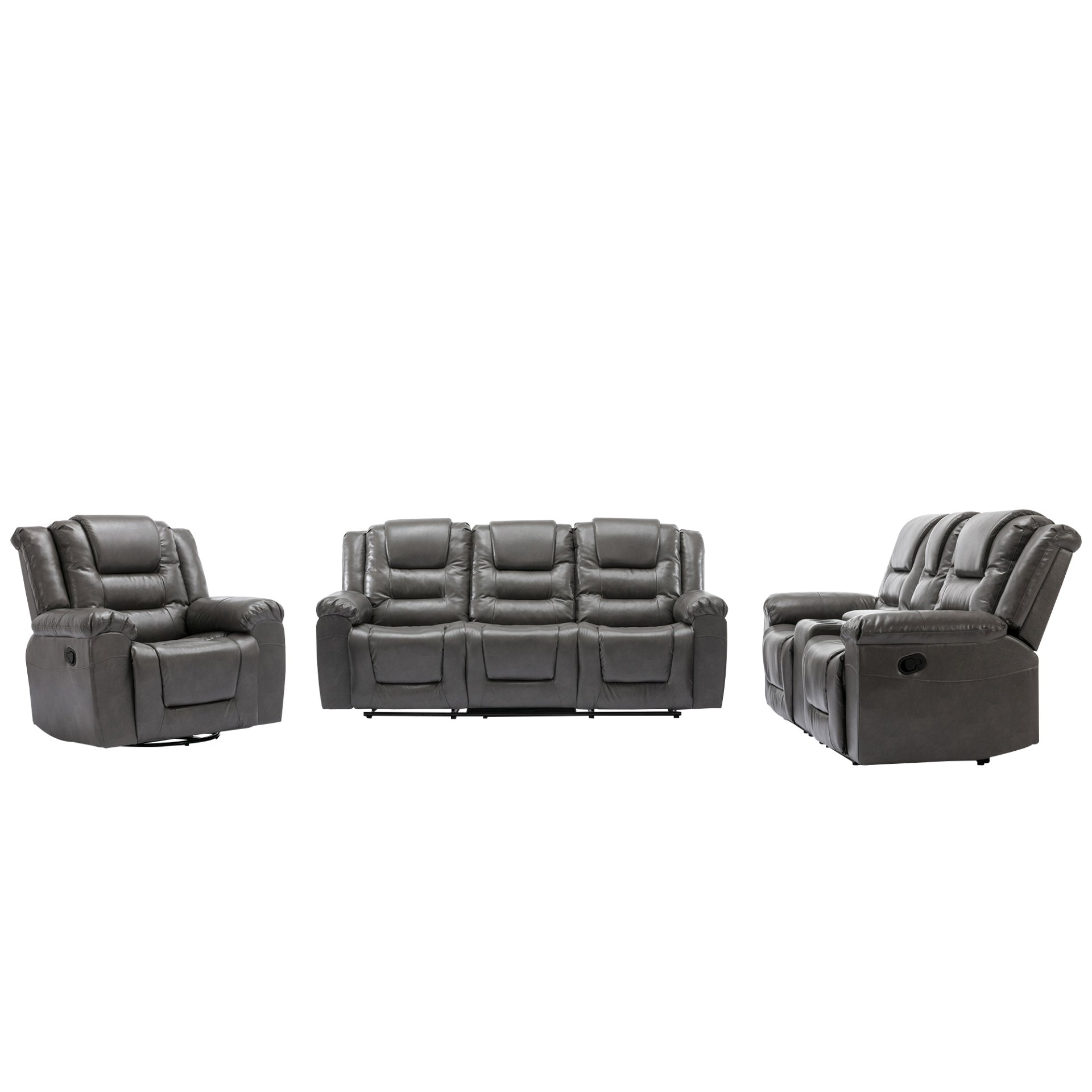 Home Theater Recliner Set Manual Recliner Chair With Wide Armrest, Two Built-In Cup Holders For Living Room - Gray - Image 19