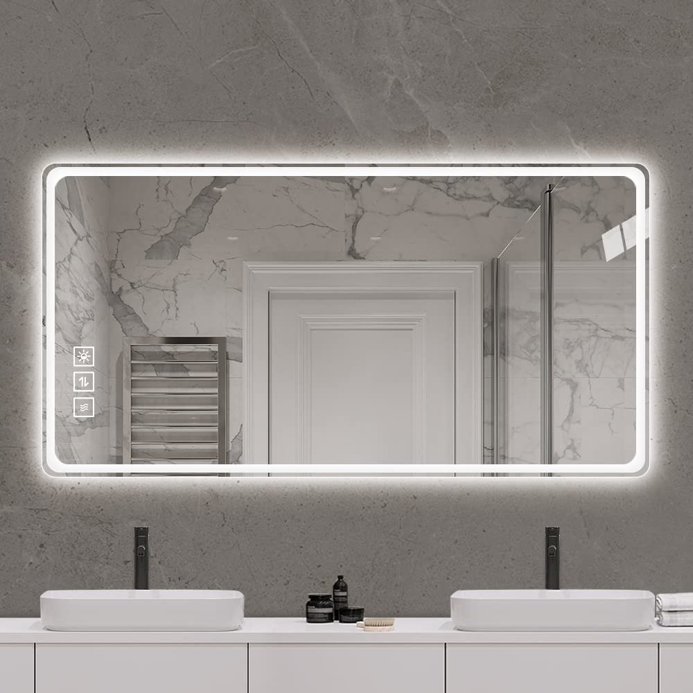 40X32" LED Bathroom Mirror Vanity Mirrors With Front Lights Wall Mounted Anti-Fog Frameless Make Up Mirror With Light Copper Free Silver Mirror Horizontal Or Vertical - Silver - Image 2