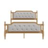 Full Size Traditional Style Solid Bed Frame With Upholstered Tufted Headboard, No Box Spring Needed - Antique Walnut - Image 7