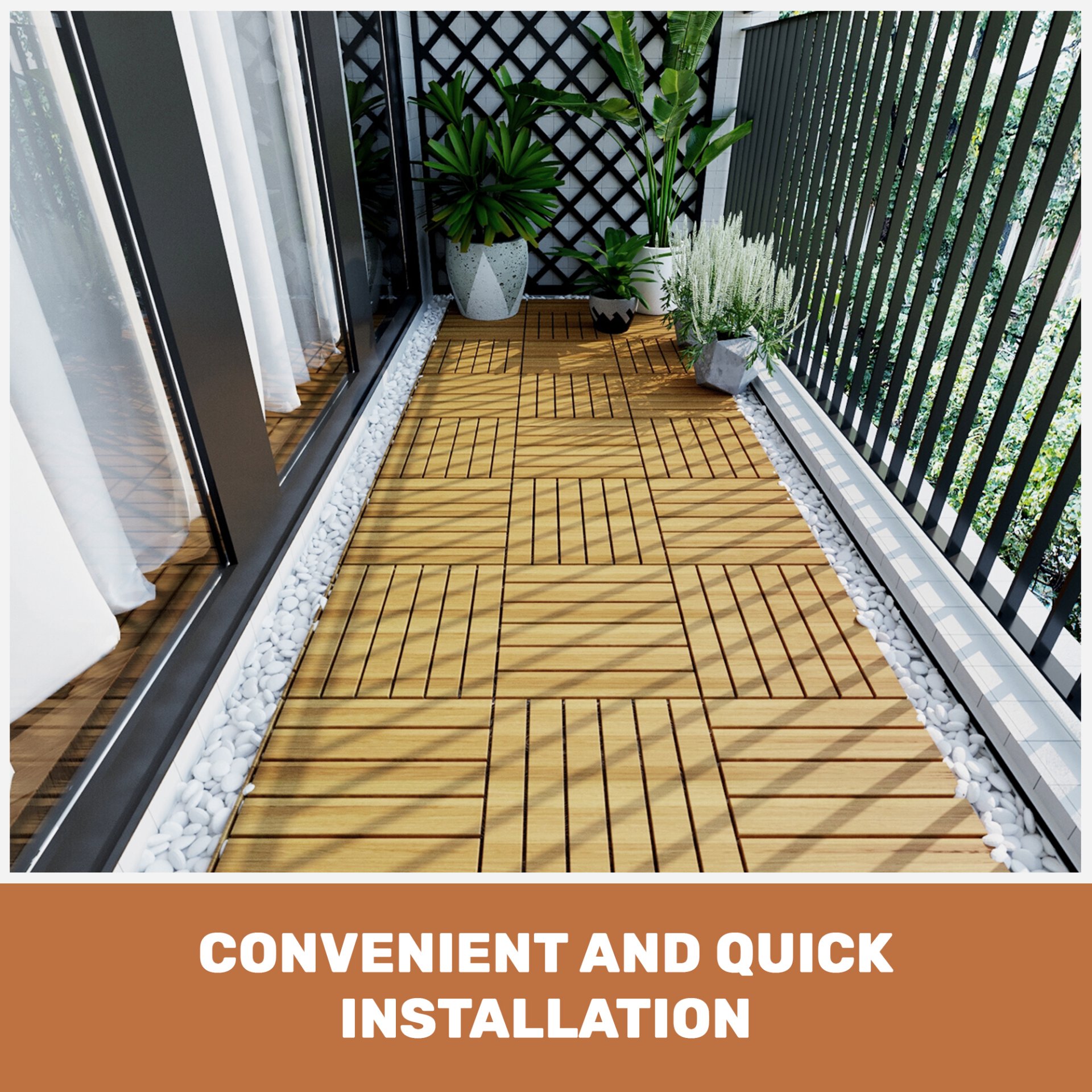 10 Piece Interlocking Deck Tiles Striped Pattern, Square Acacia Hardwood Outdoor Flooring For Patio, Bancony, Pool Side - Yellow - Image 32