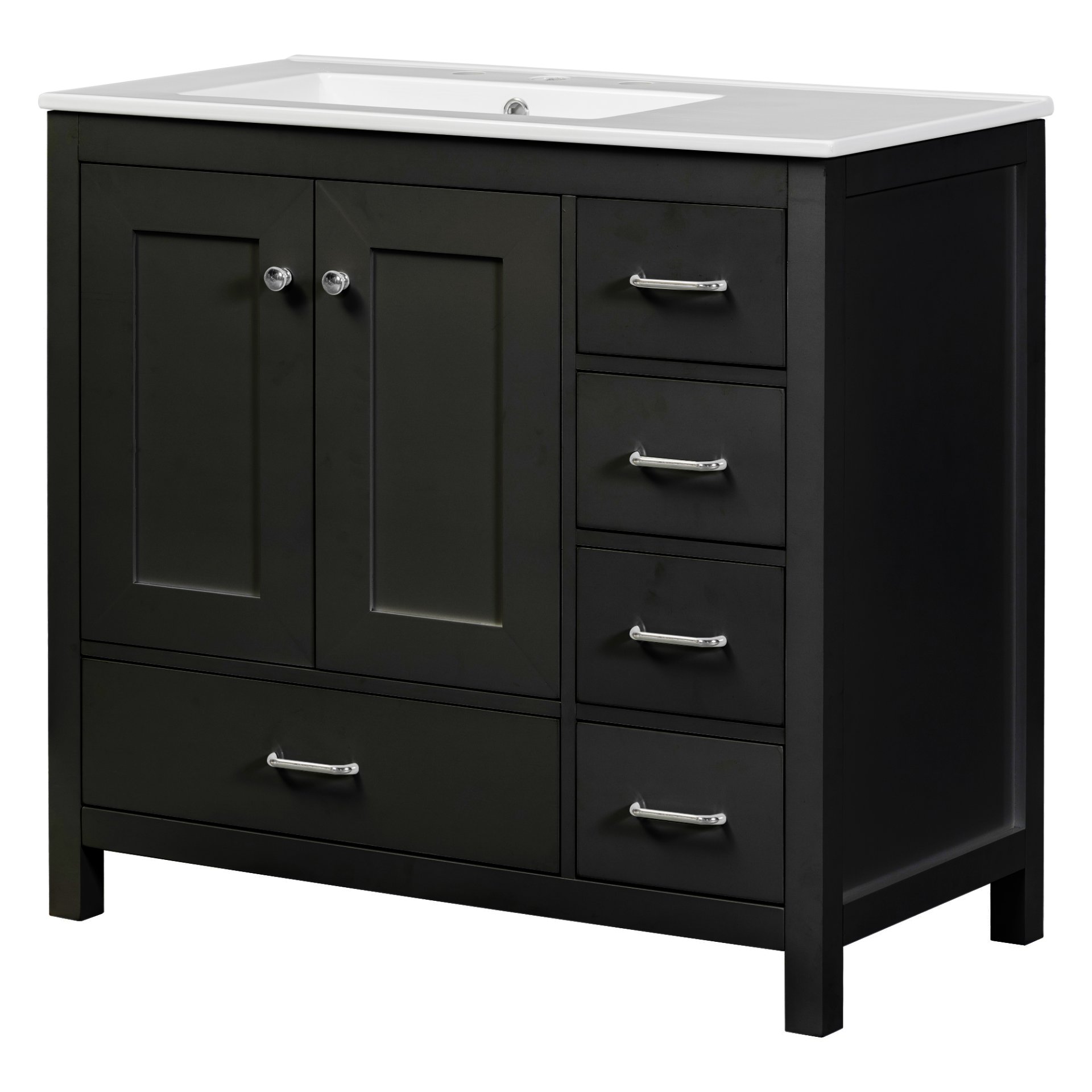 Bathroom Vanity With Ceramic Sink Combo, Abundant Storage Cabinet 2 Soft Close Doors And 5 Drawers - Black - Image 17