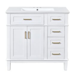 Bathroom Vanity With Sink, Soft Close Doors, And Storage Drawers, 36" - White