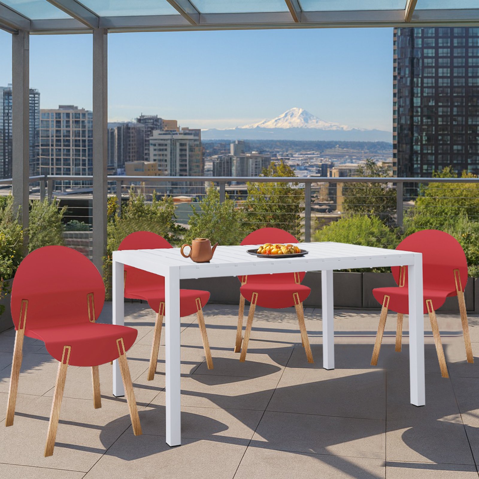 4 Piece Set Of Single Chairs With Table - Crimson Red / White - Image 11