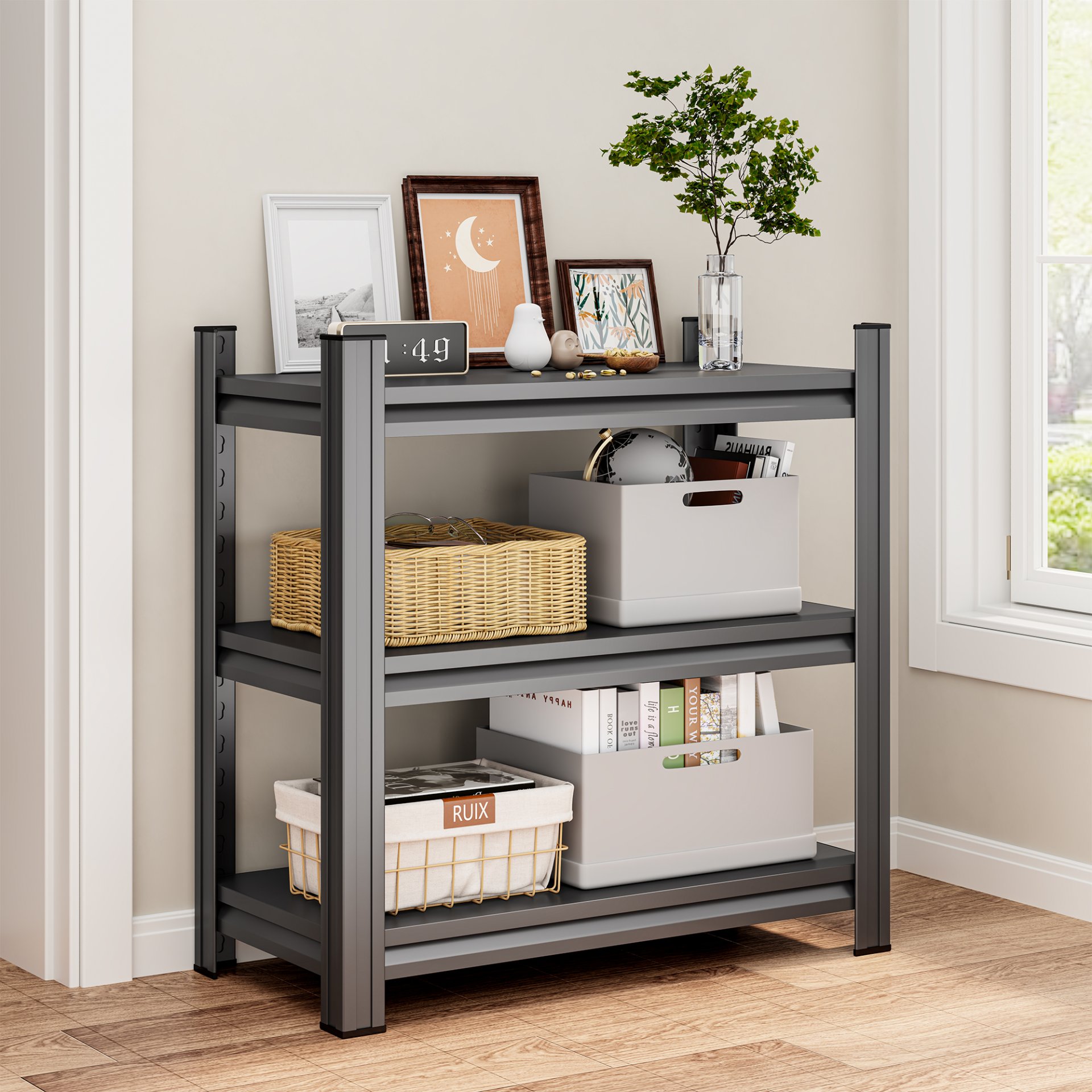 3 Tier Metal Shelves, Adjustable Height Storage Shelving Units For Home, Garage, Laundry - Black - Image 6