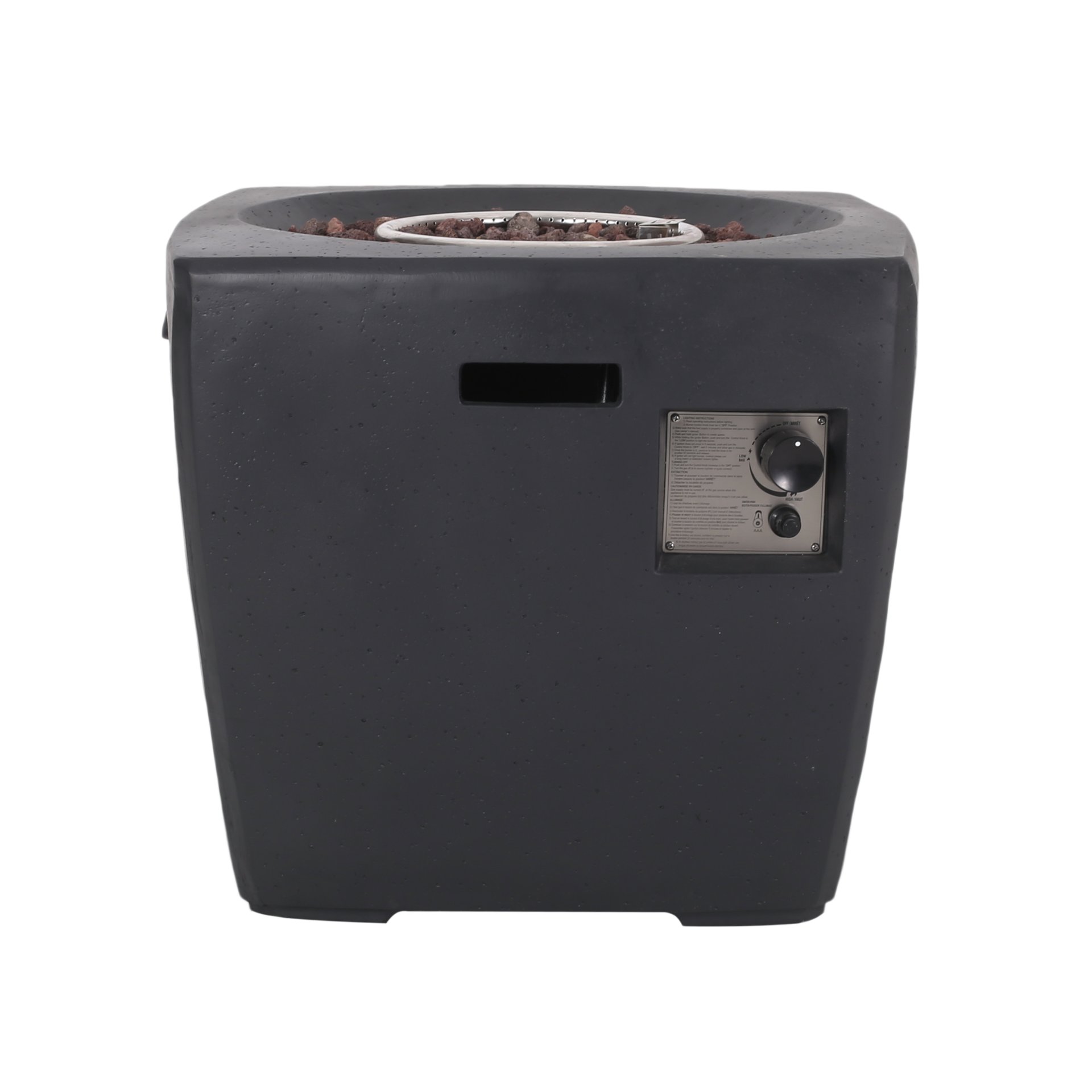 Outdoor Lightweight Concrete Square Fire Pit 40, 000 Btu With Built In Tank Storage - Dark Gray - Image 4