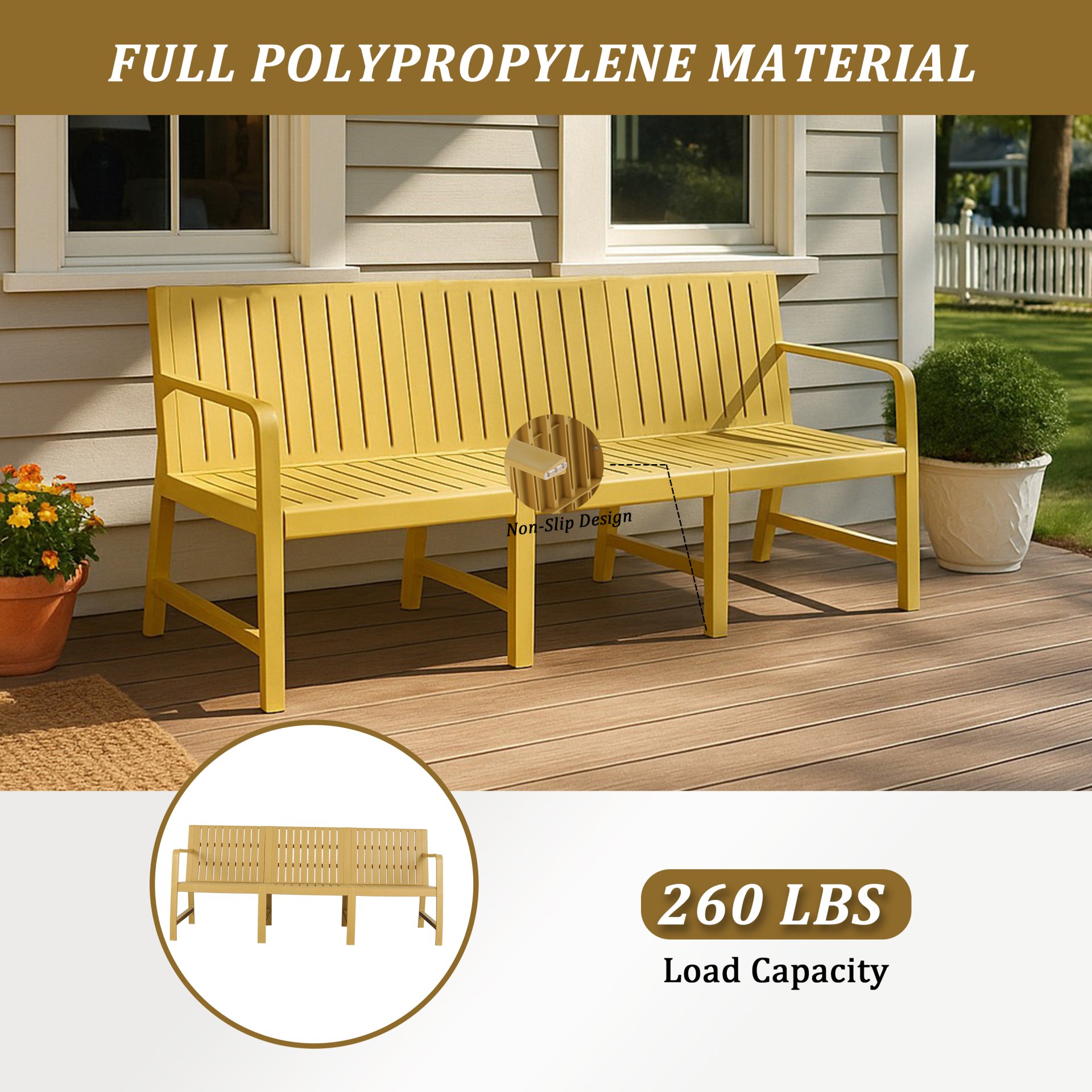 1 Piece Indoor / Outdoor 3 Seater Sofa, UV Resistant, Waterproof And Durable - Brick Yellow - Image 6