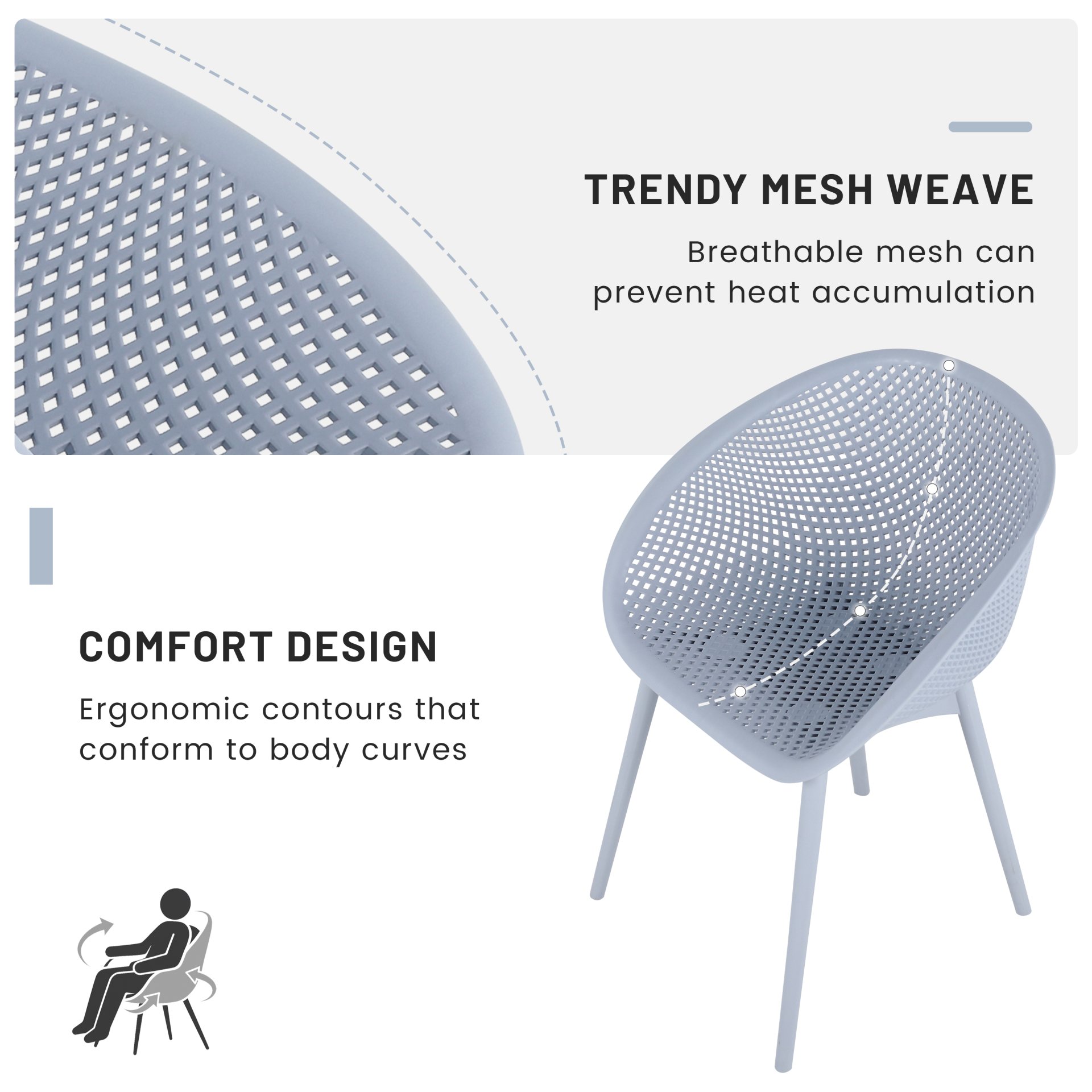2 Piece Durable Single Chair With Mesh Hollow Out Design - Light Gray - Image 11