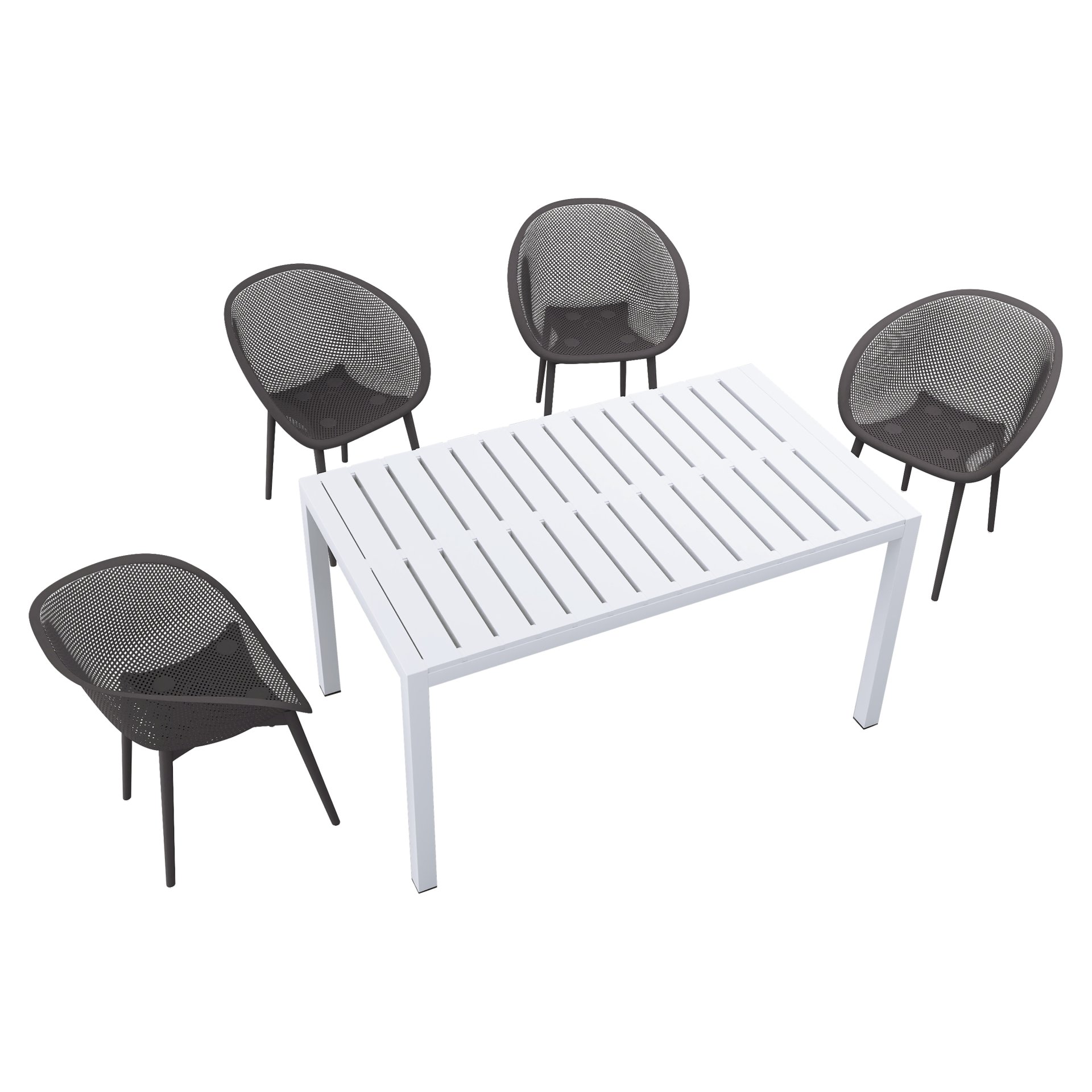4 Pack Lounge Chair Set With Long Table - Warm Grey / White - Image 4
