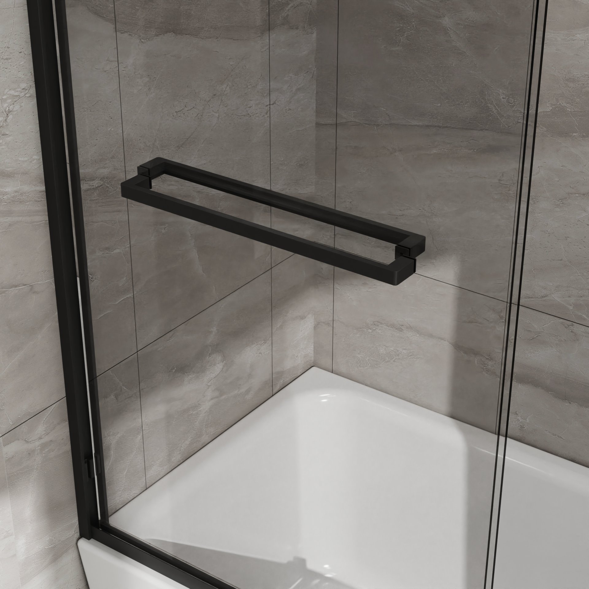 Double Sliding Bathtub Shower Door With Sgcc Clear Tempered Glass - Matte Black - Image 7