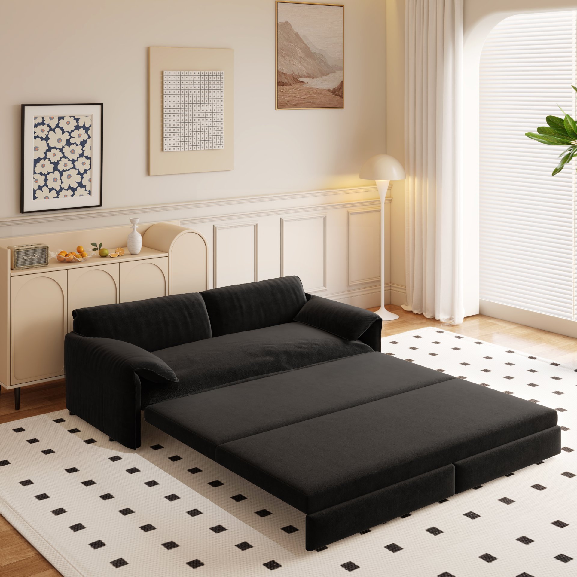 Queen Pull Out Sofa Bed, 3 In 1 Convertible Sleeper Sofa With Side Storage - Black - Image 3