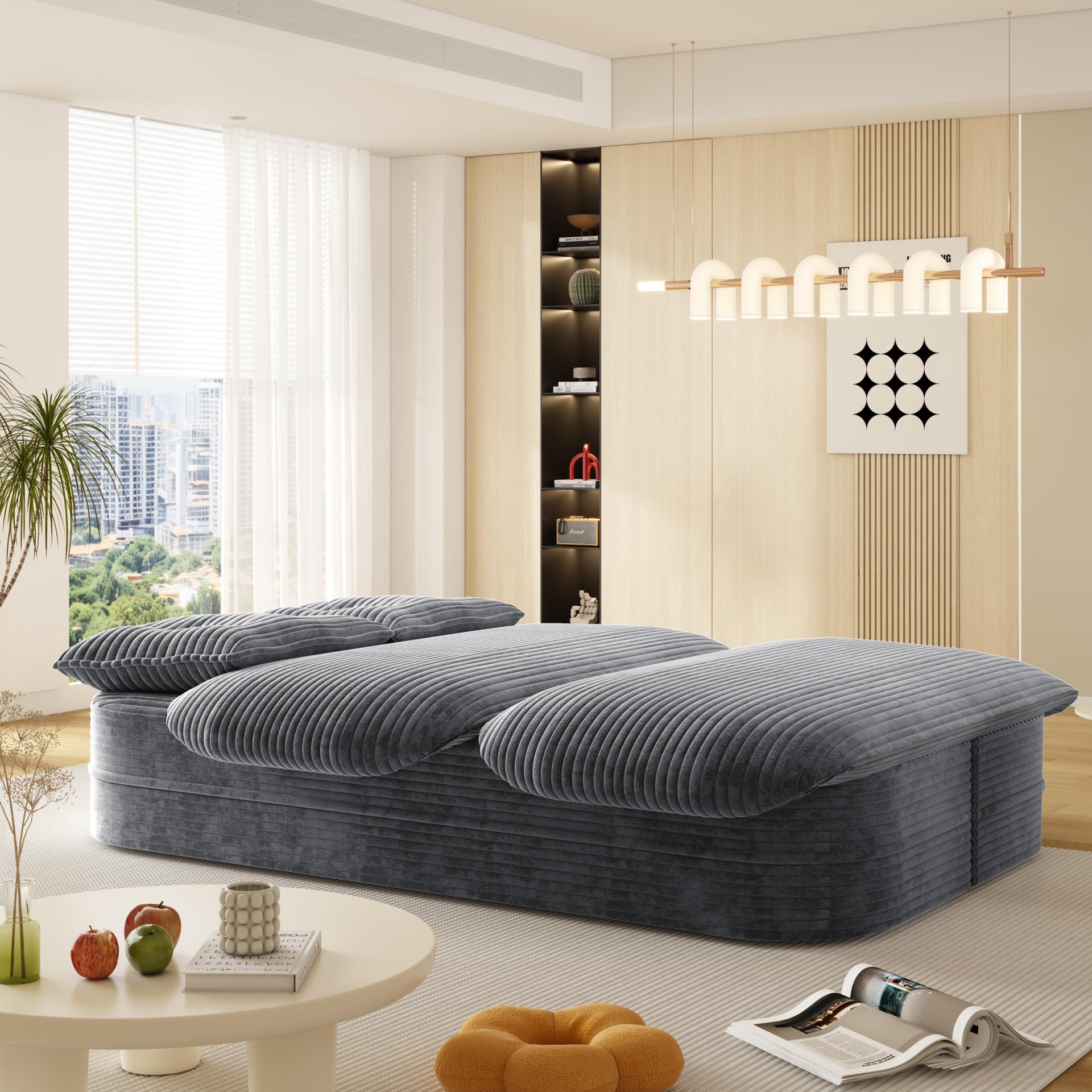 2 In 1 Foldable Sofa Plush Corduroy Sofa Convertible Floor Sofa Bed Deep Seating With Multi Functional Blanket Suitable For Living Rooms - Dark Gray - Image 8