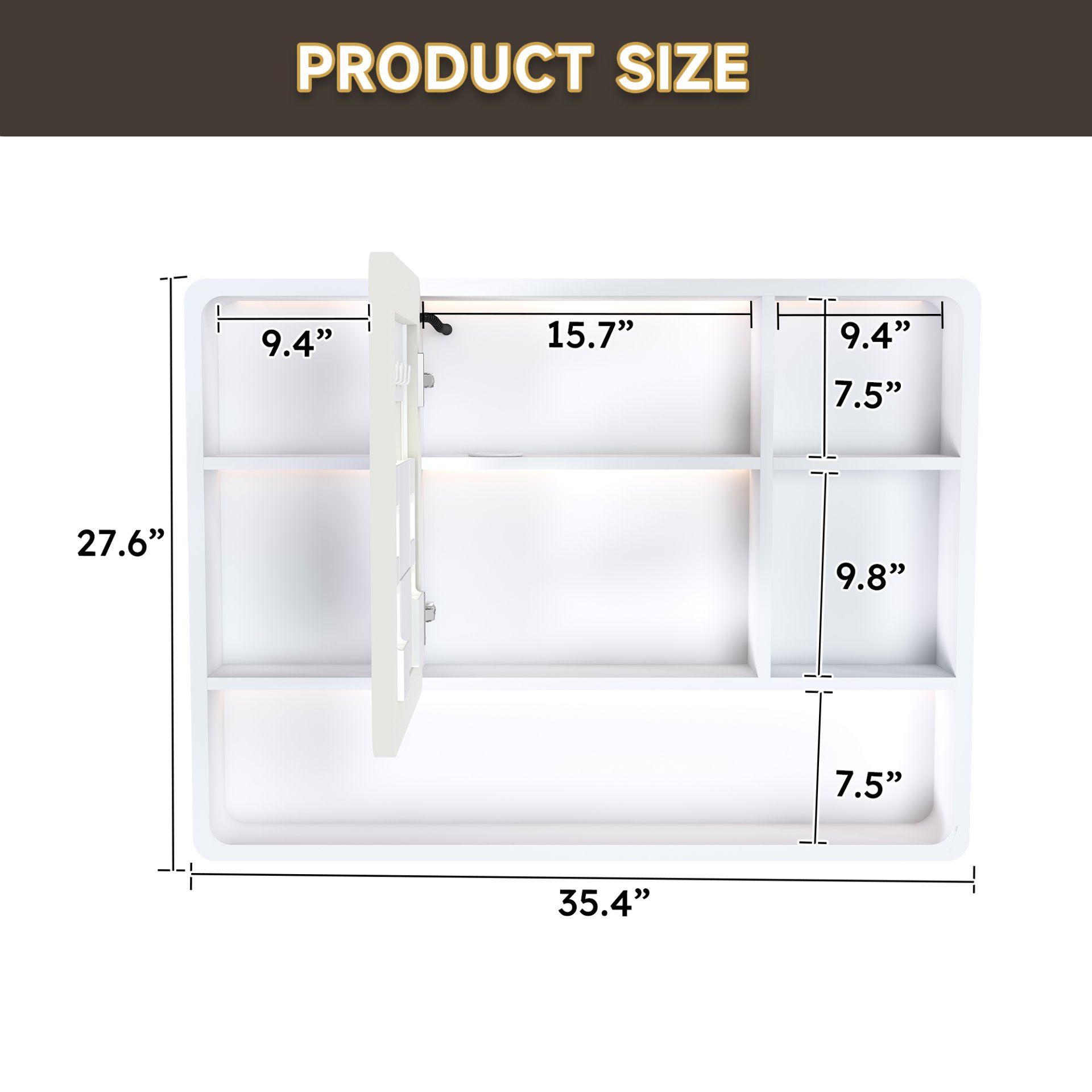 Aluminium Medicine Cabinet Mirror With 3 Colors LED Light And Defogging Function - White - Image 3