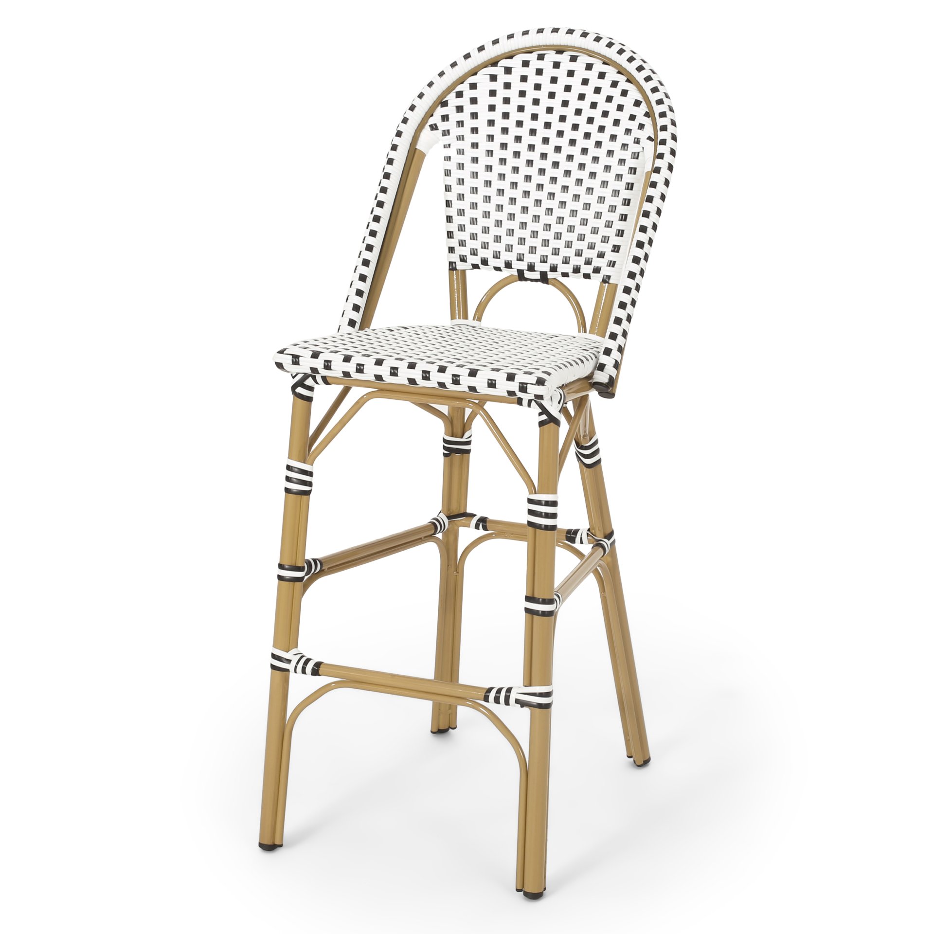 Outdoor Rattan French Barstool With Bamboo Aluminum Frame, Seat Height (Set of 2) - White / Black - Image 7