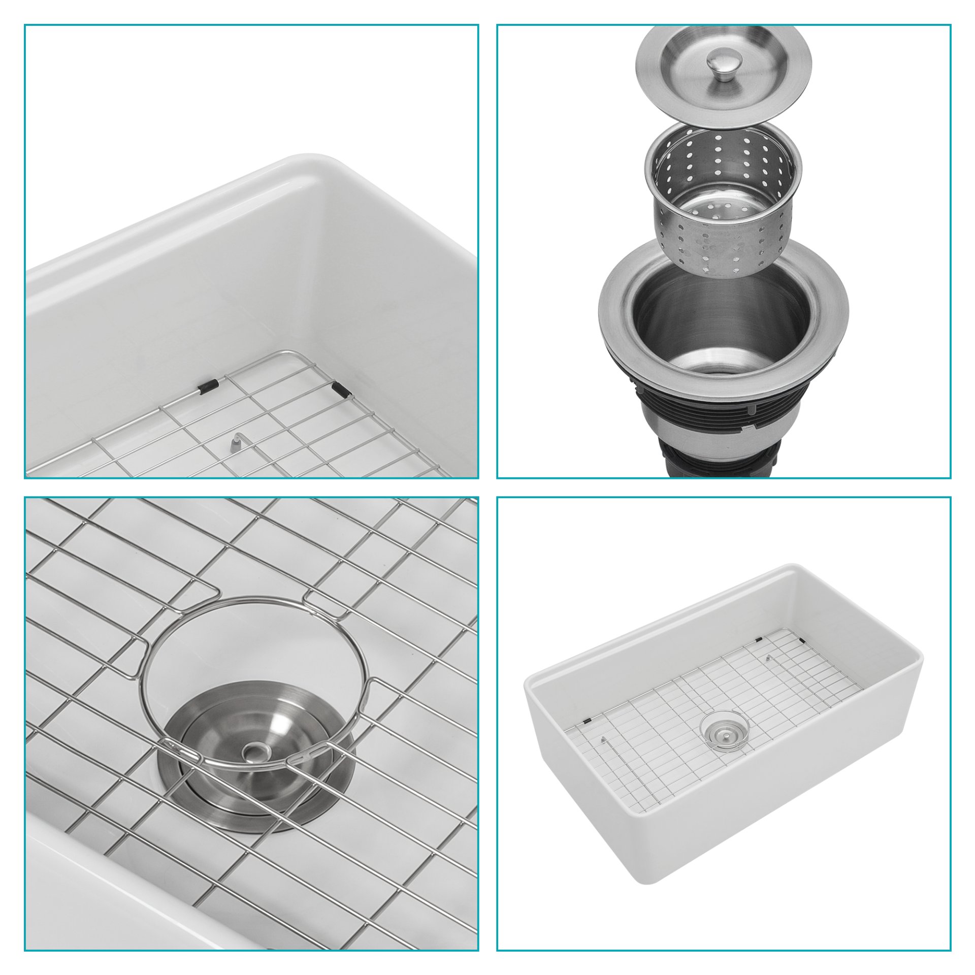 Ceramic Farmhouse Sink Workstation Single Bowl Farm Kitchen Sink - White - Image 7