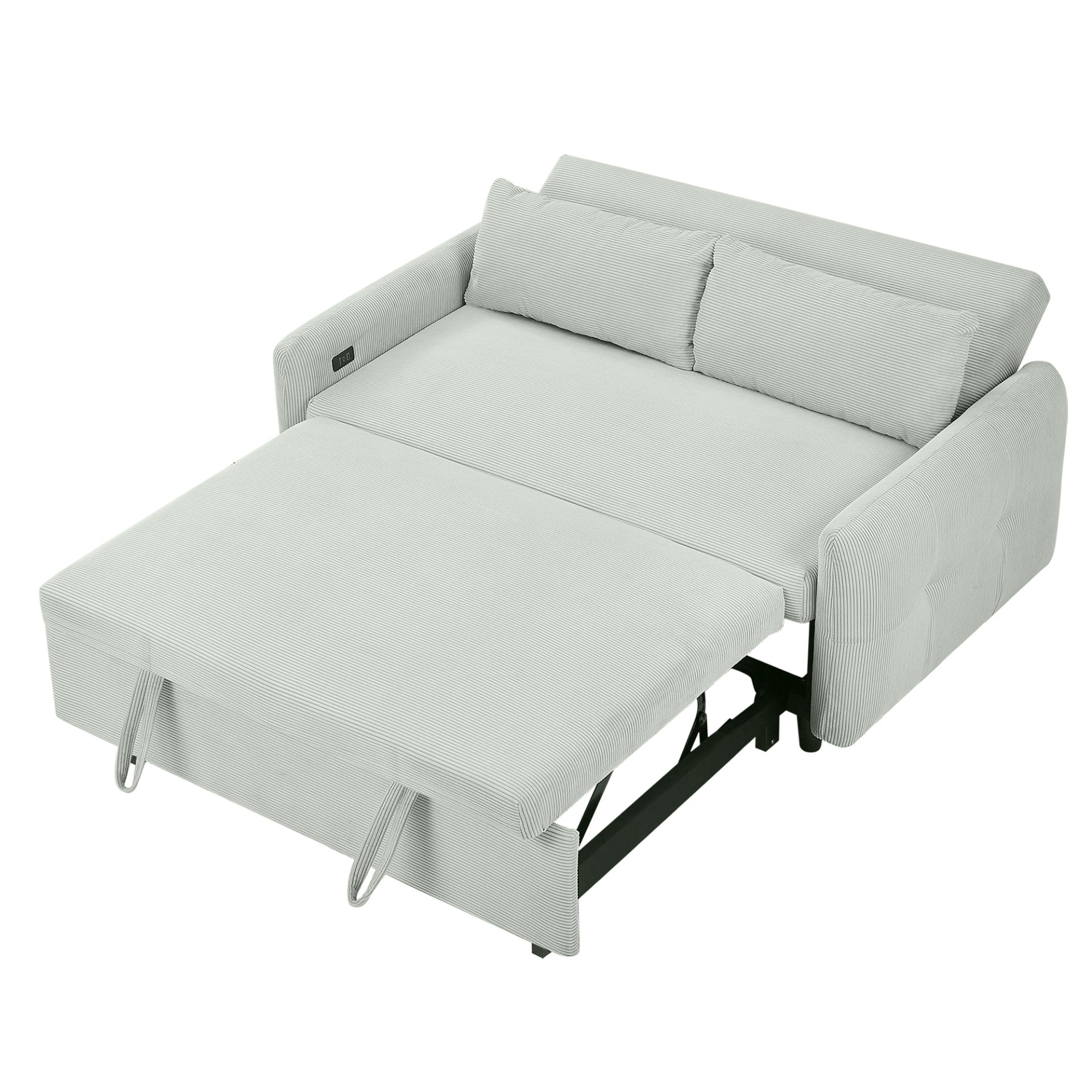 Pull Out Sofa Bed Convertible Couch 2 Seat Loveseat Sofa Modern Sleeper Sofa With 2 Throw Pillows And USB Ports For Living Room - Light Gray Green - Image 20