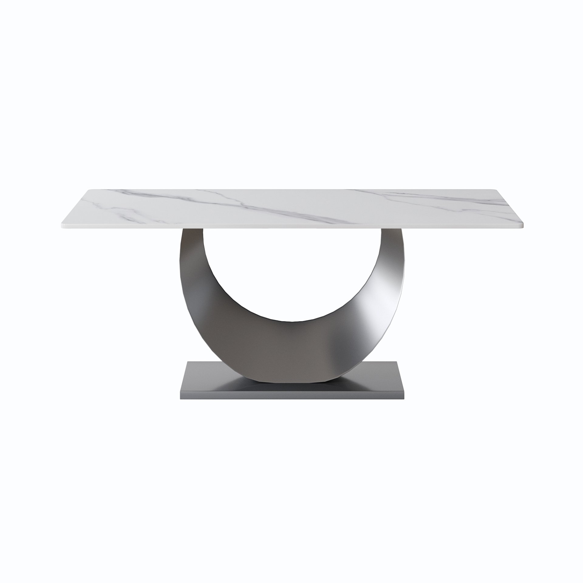 70.87" Modern Artificial Stone Crescent-Shaped Metal Legs, Can Accommodate 6-8 People - White / Black - Image 5