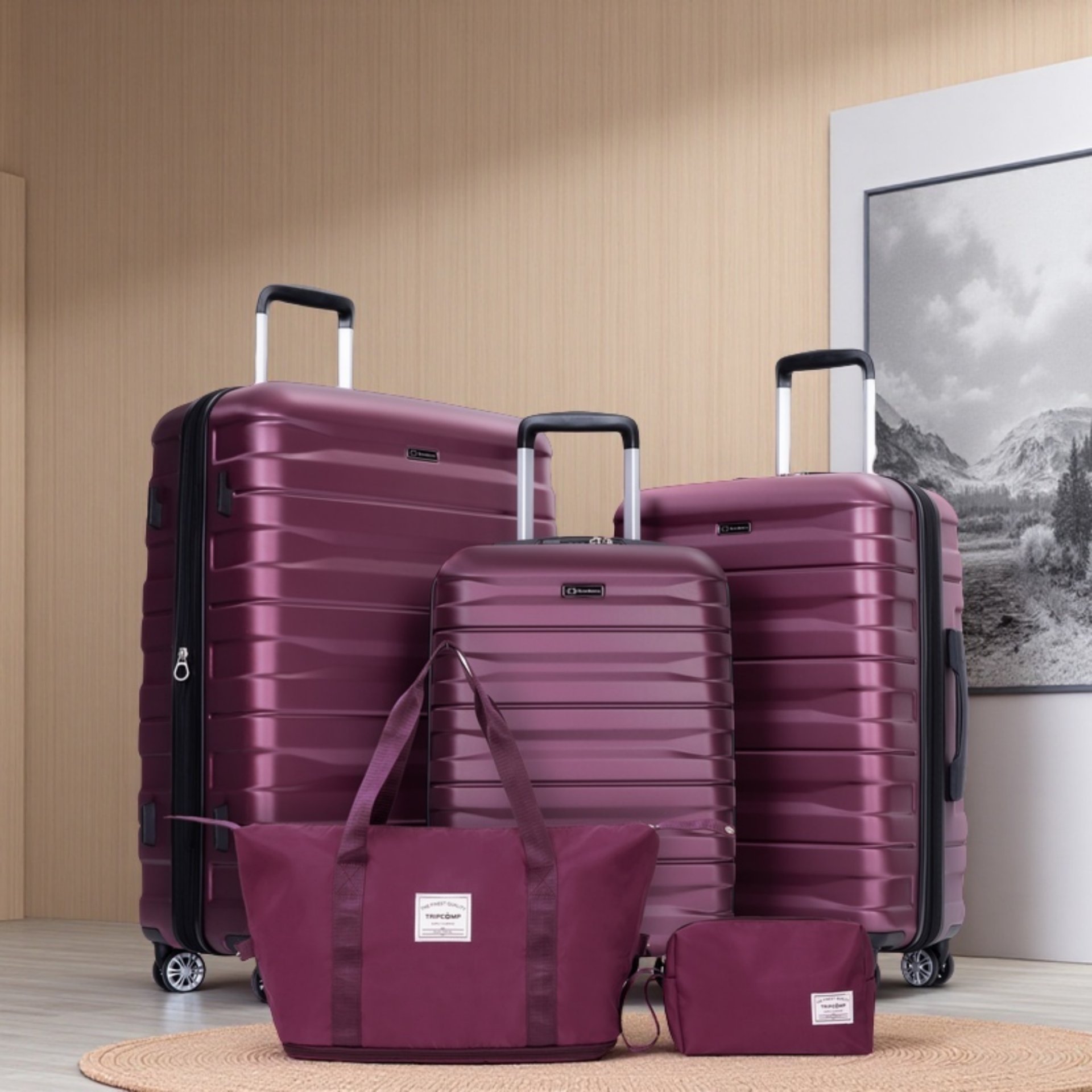 Luggage Set Of 5 Pieces, Expandable Hard Pc Luggage Set With Tsa Lock For Rotating Wheels, Lightweight Rolling Luggage - Wine Red - Image 2