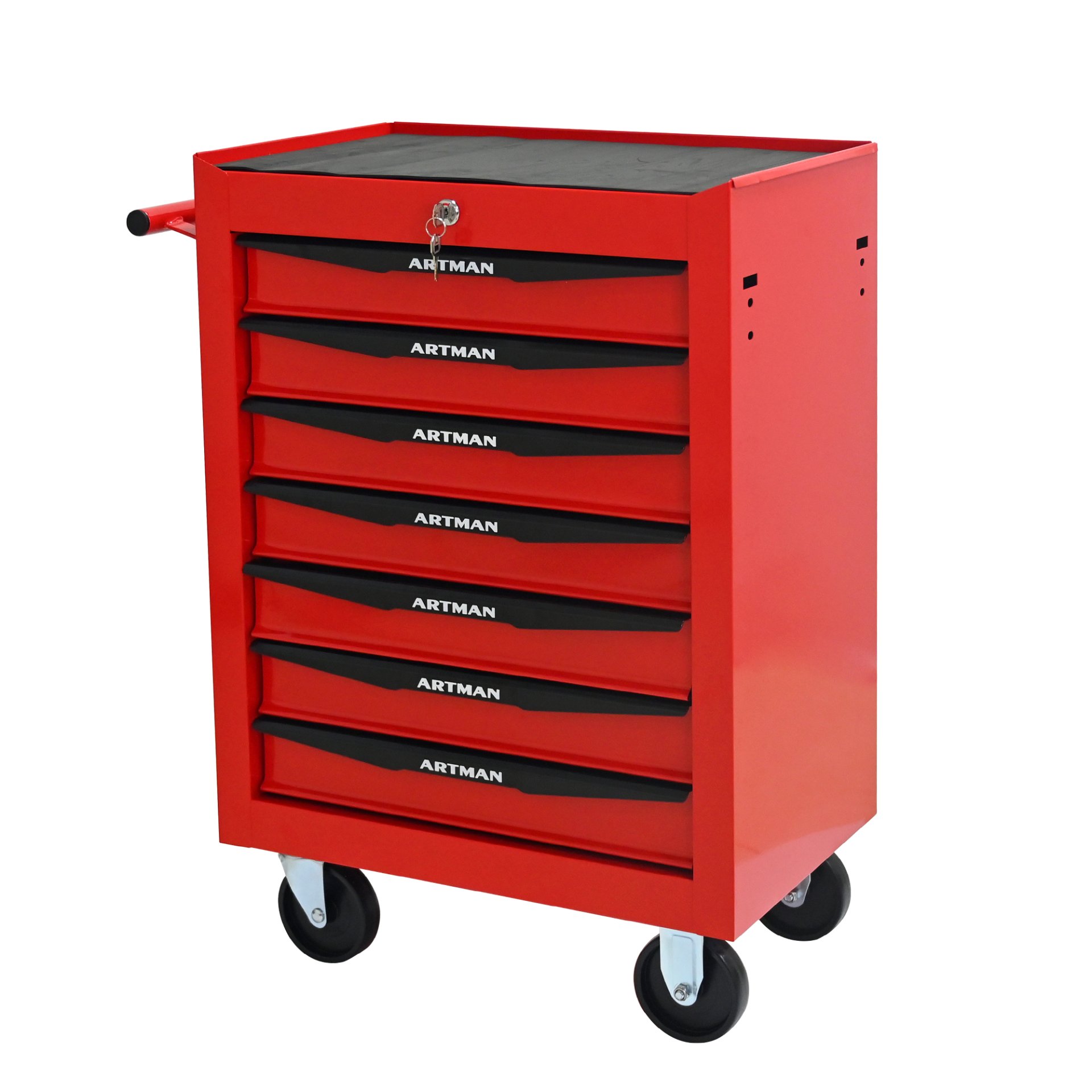 Rolling Metal Tool Chest With 7 Drawers, 20" Steel Storage Cabinet With Ball Bearing Slides - Red / Black - Image 10