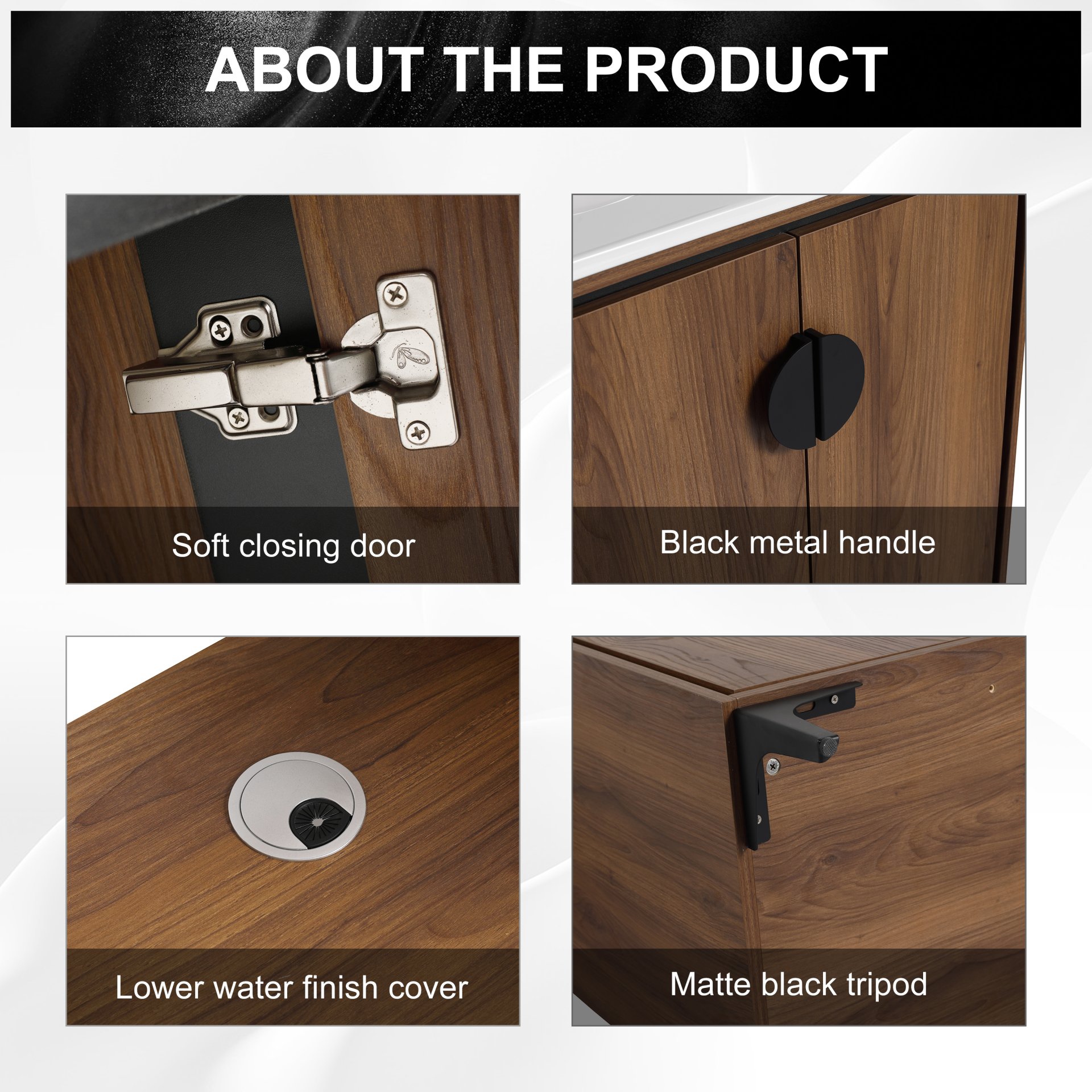 Bathroom Vanity Freestanding Cabinet With Sink - Brown - Image 8