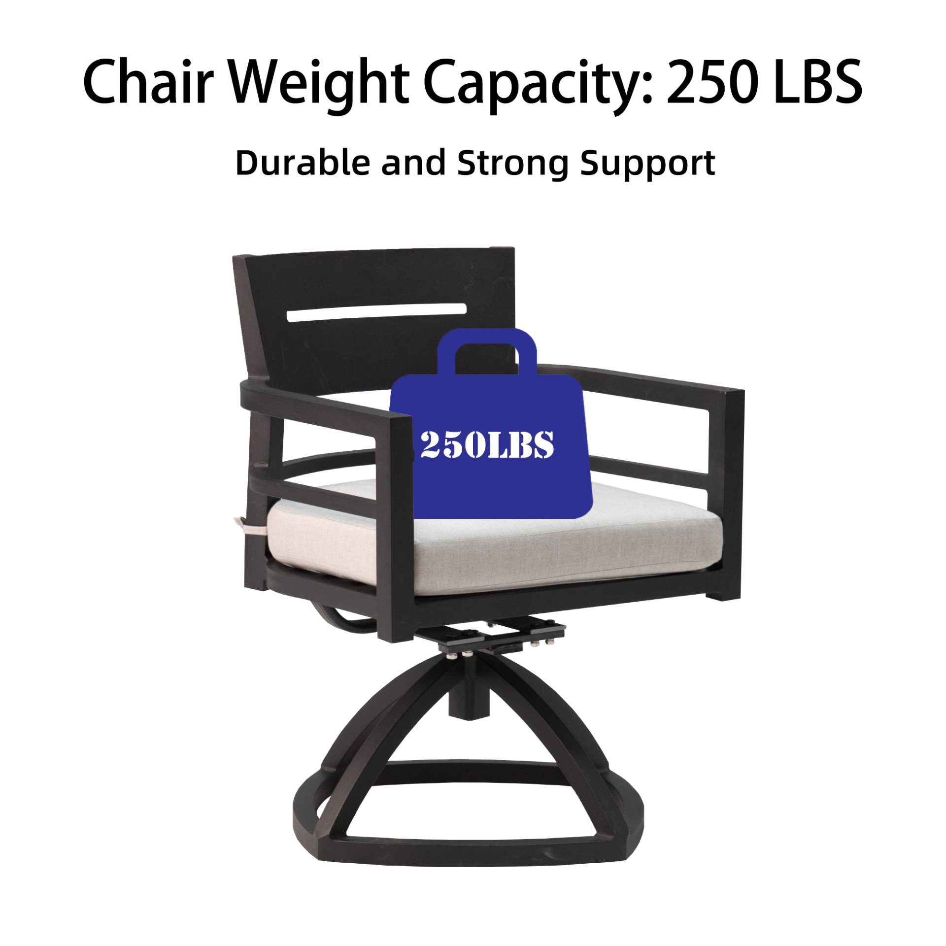 5 Piece Outdoor Patio Furniture, Modern Dining Set, 4 Swivel Chairs Rockers Sunbrella Fabric And Square Dining Table With Umbrella Hole - Ember Black - Image 6