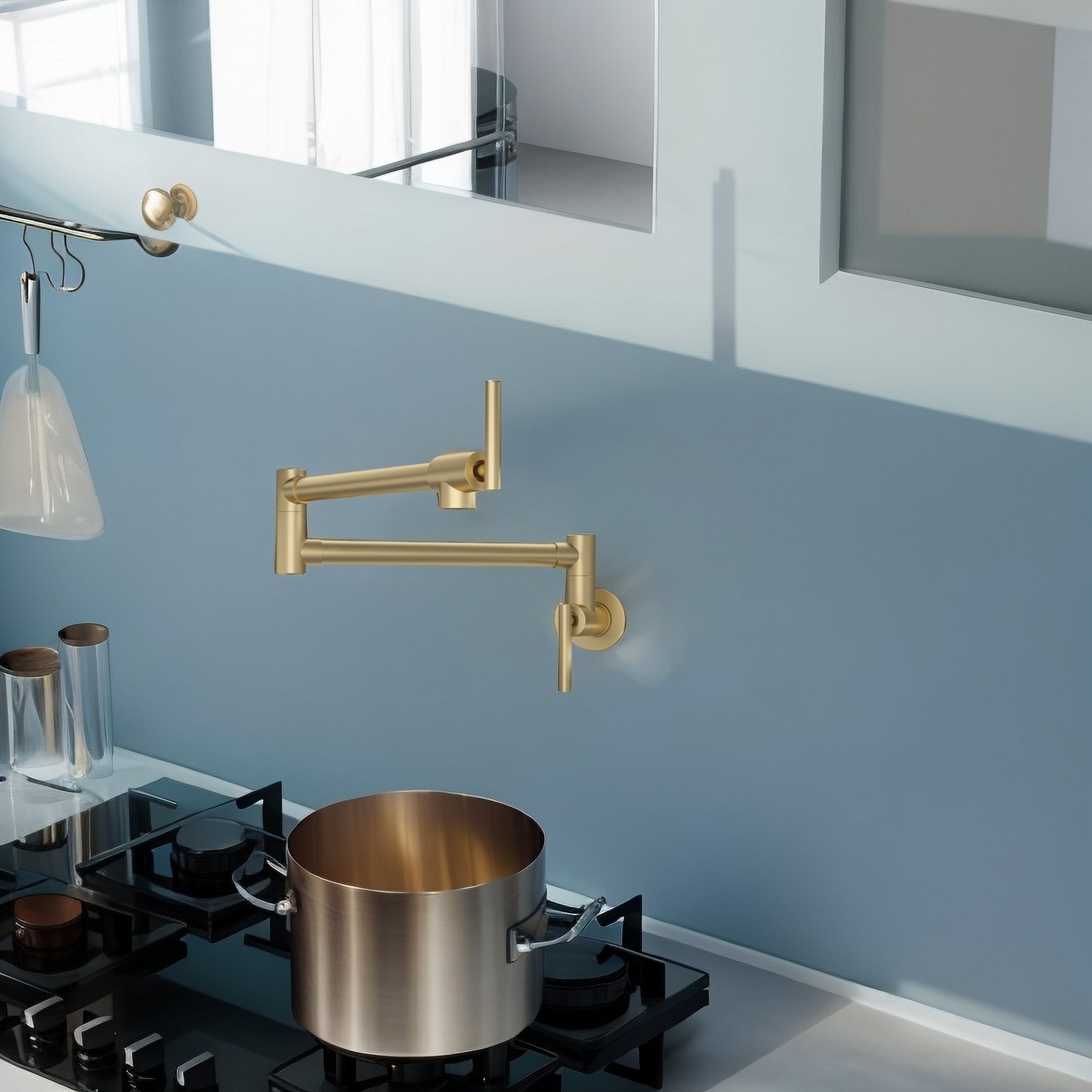 Modern Design Pot Filler Faucet Wall Mount Kitchen Sink, Folding Stretchable - Gold - Image 2