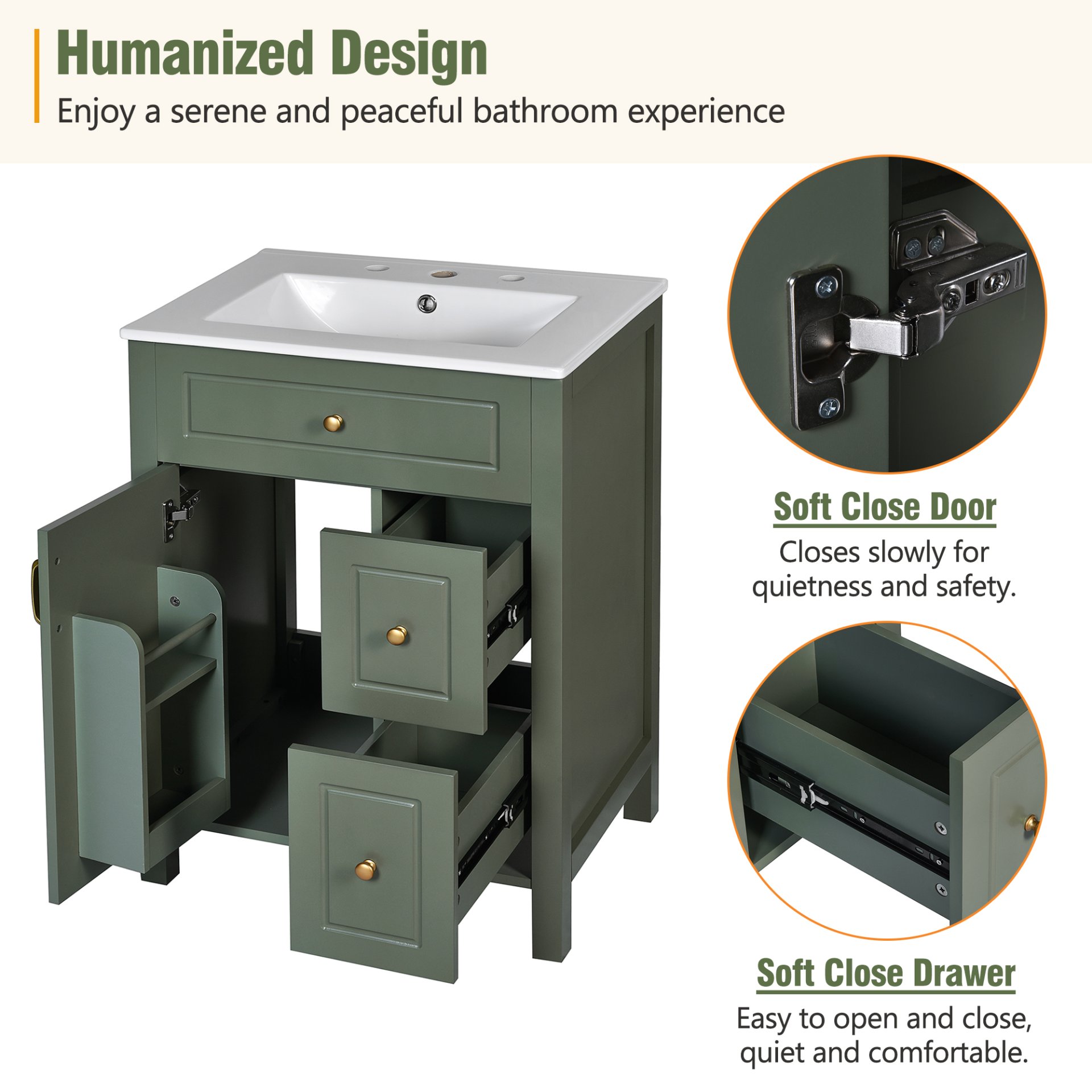 Bathroom Vanity With Sink, Soft Close Storage - Green - Image 8