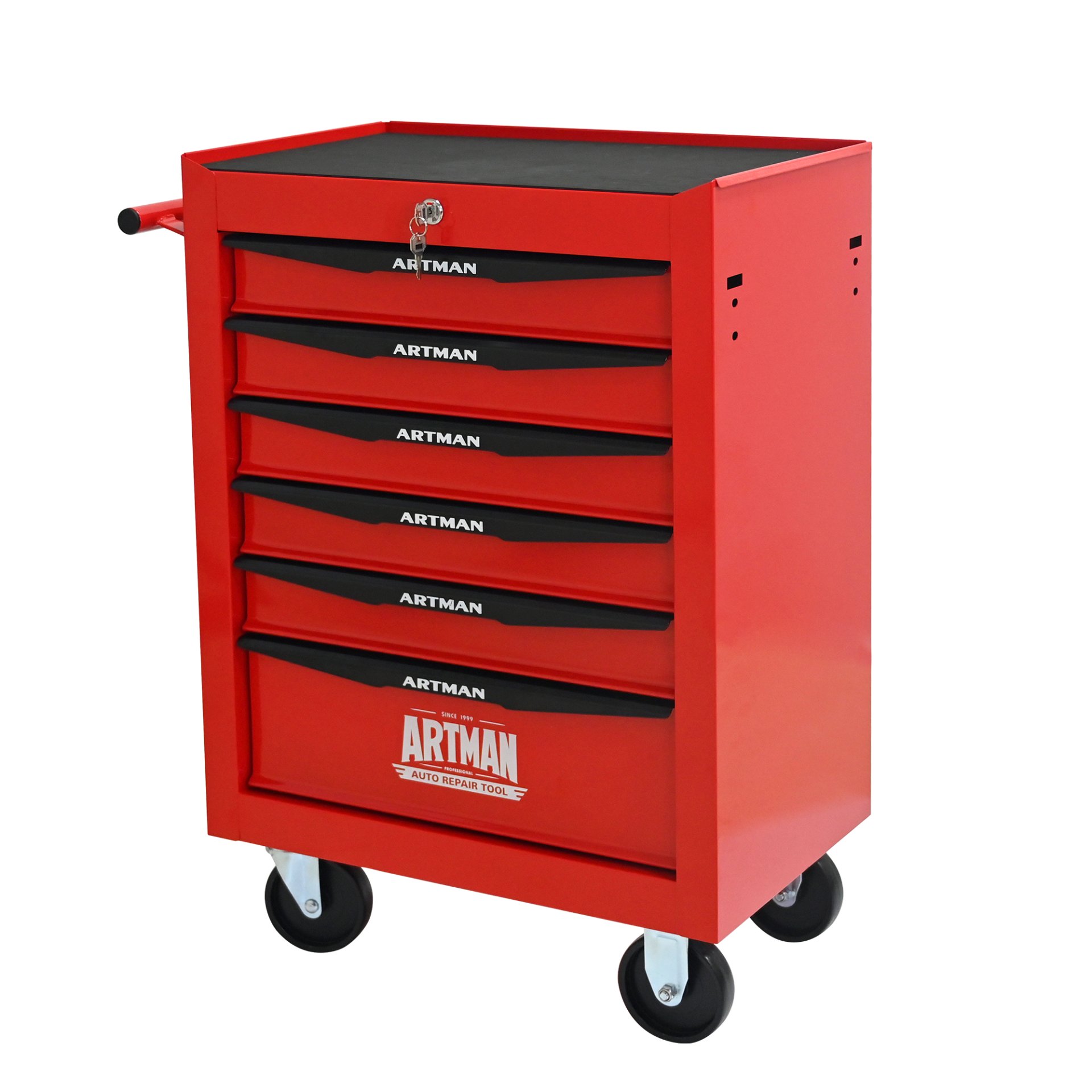 Rolling Metal Tool Chest With 6 Drawers, 20" Steel Storage Cabinet With Ball Bearing Slides - Red / Black - Image 10