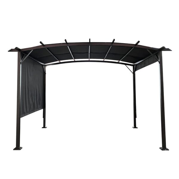 12 X 9 Ft Outdoor Patio Pergola Gazebo Steel Frame Sun Shelter With Retractable Canopy For Garden Or Backyard - Gray