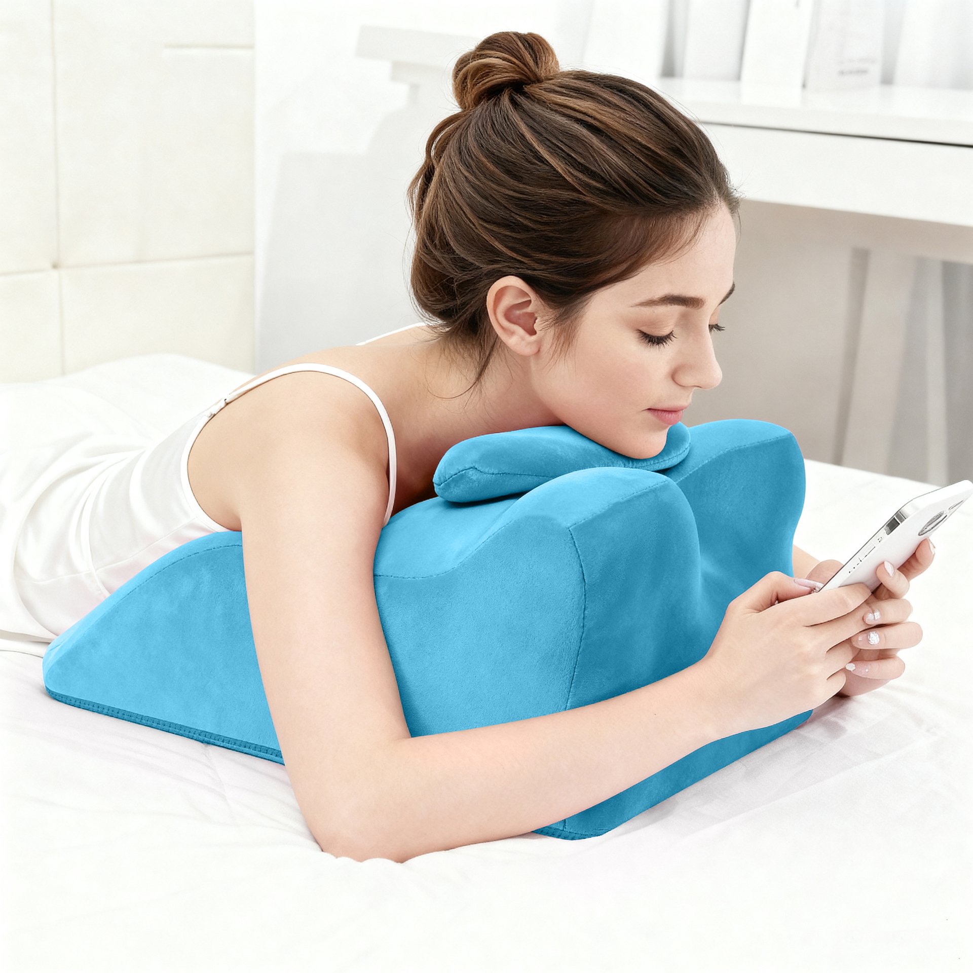 Ergonomic Spinal Posture Support Bed Pillow - Blue - Image 2