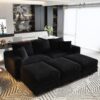 3 Seat Sofa, Deep Seat Couches With Soft Pillows And 3 Ottomans, Convertible Sofa Lounge Chair, For Living Room - Black - Image 9
