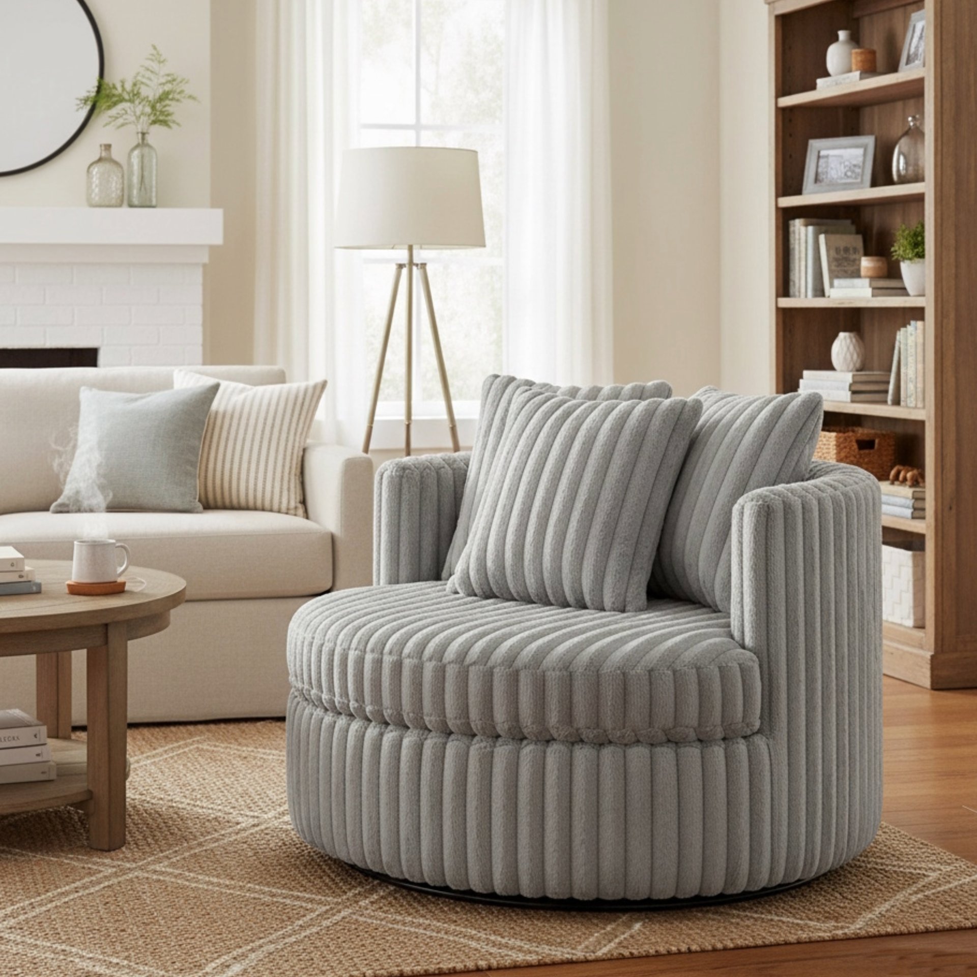 Mindy - Oversized Swivel Barrel Chair - Gray - Image 2