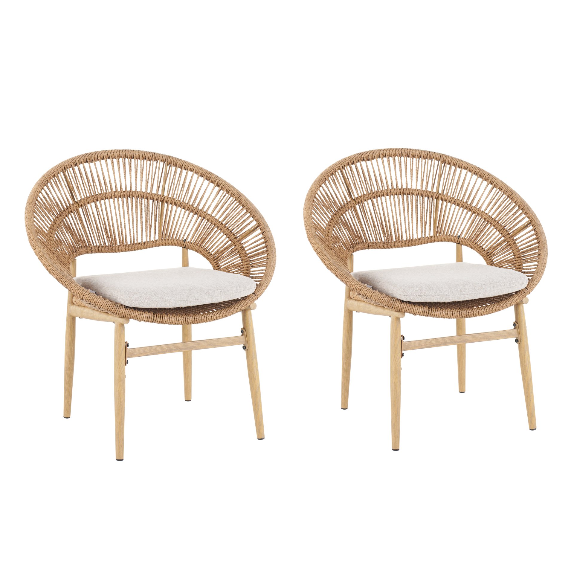 Cyril - Outdoor Wicker Papasan Style Dining Chair (Set of 2) - Beige / Light Brown / Teak - Image 4