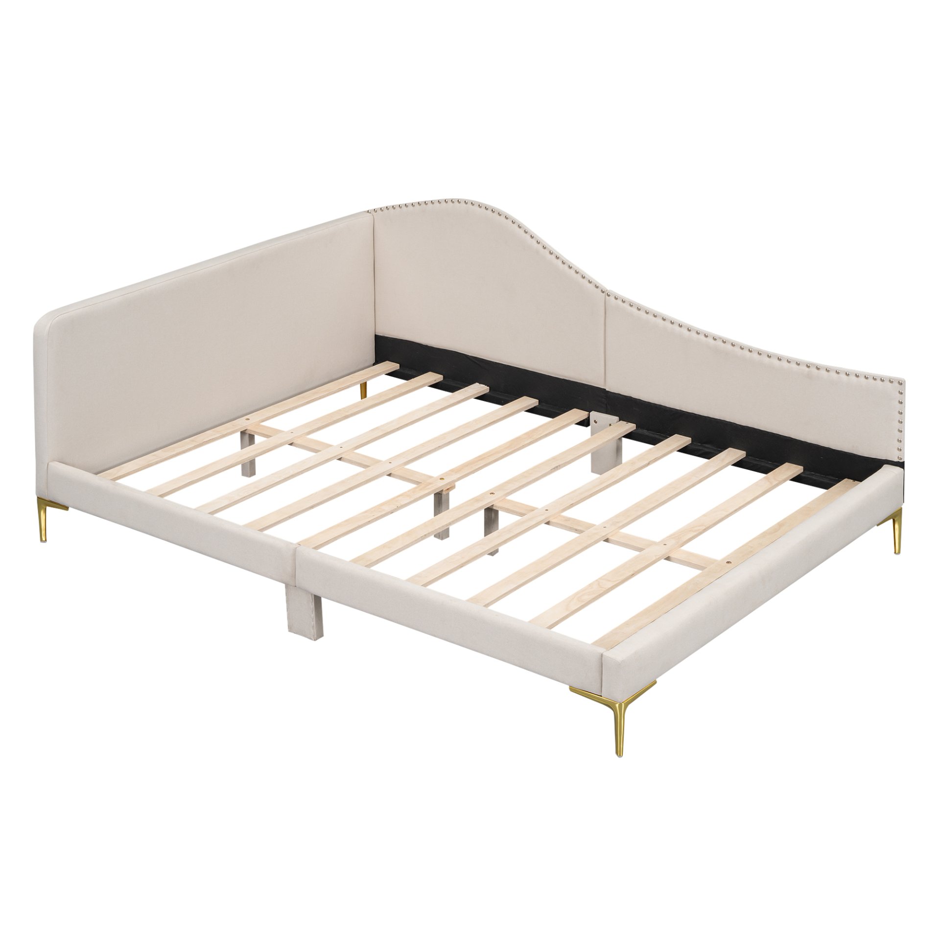 Full Size Upholstered Daybed With Headboard And Armrest, Support Legs - Beige - Image 7