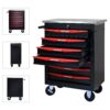 7 Drawer Multifunctional Tool Cart With Wheels, Metal Rolling Tool Cart Storage For Garage Workshop Warehouse Repair Shop With Stainless Steel Roof - Black / Red - Image 7