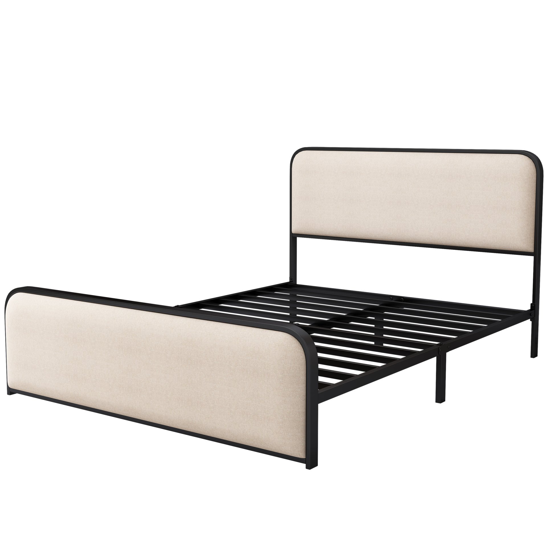 Modern Metal Bed Frame With Curved Upholstered Headboard And Footboard Bed With Under Bed Storage, Heavy Duty Metal Slats, King Size - Beige - Image 9