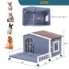 Large Wooden Dog House Indoor Outdoor With Terrace And Open Waterproof Asphalt Roof, Outdoor Dog House With Raised Floor, Windows And Door Curtains, Suitable For Small And Medium Dogs - Gray - Image 3