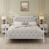 King Size Traditional Style Solid Bed Frame With Upholstered Tufted Headboard, No Box Spring Needed - Antique White - Image 4
