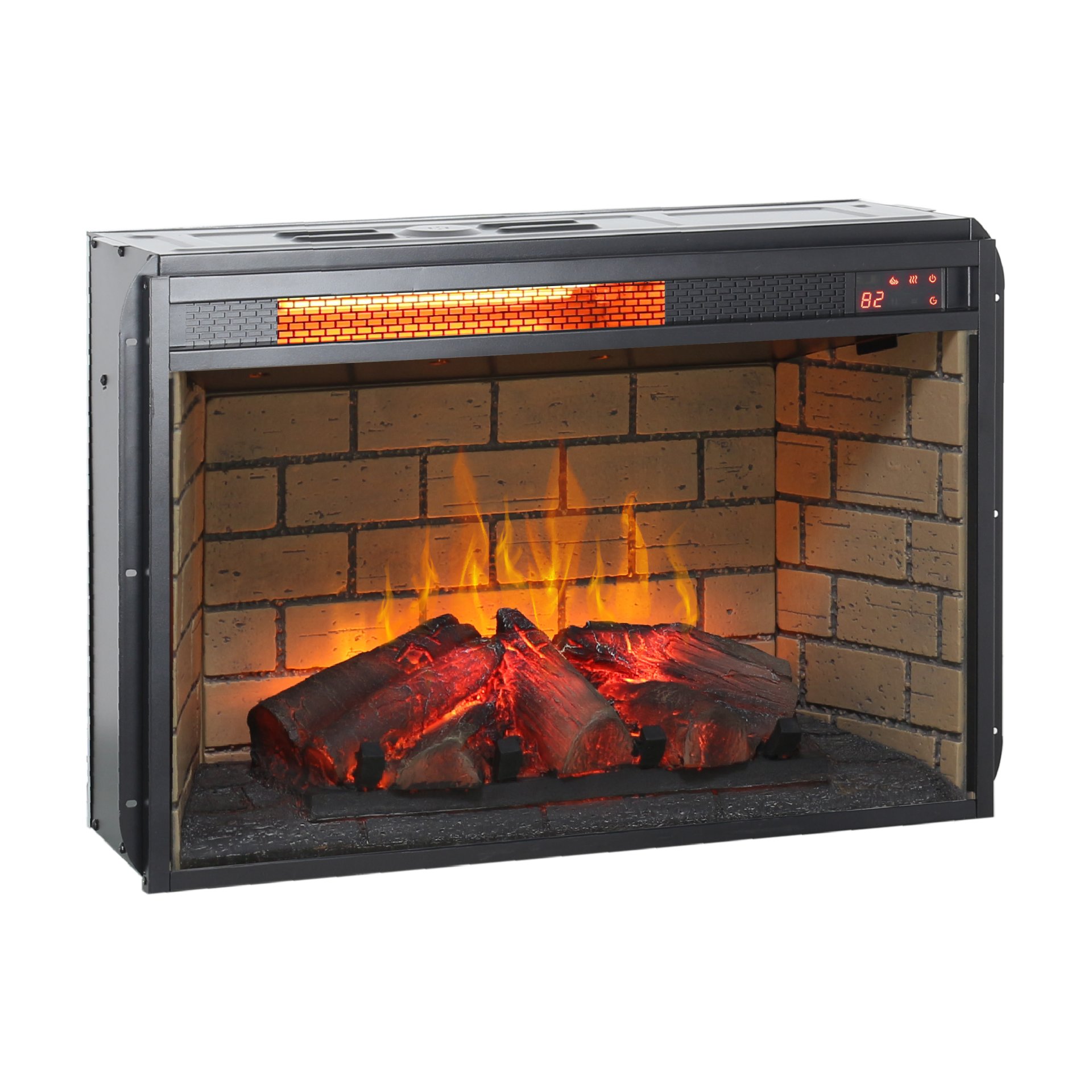 26" Infrared Quartz Heater Fireplace Insert -Woodlog Version With Brick - Antique Black - Image 6