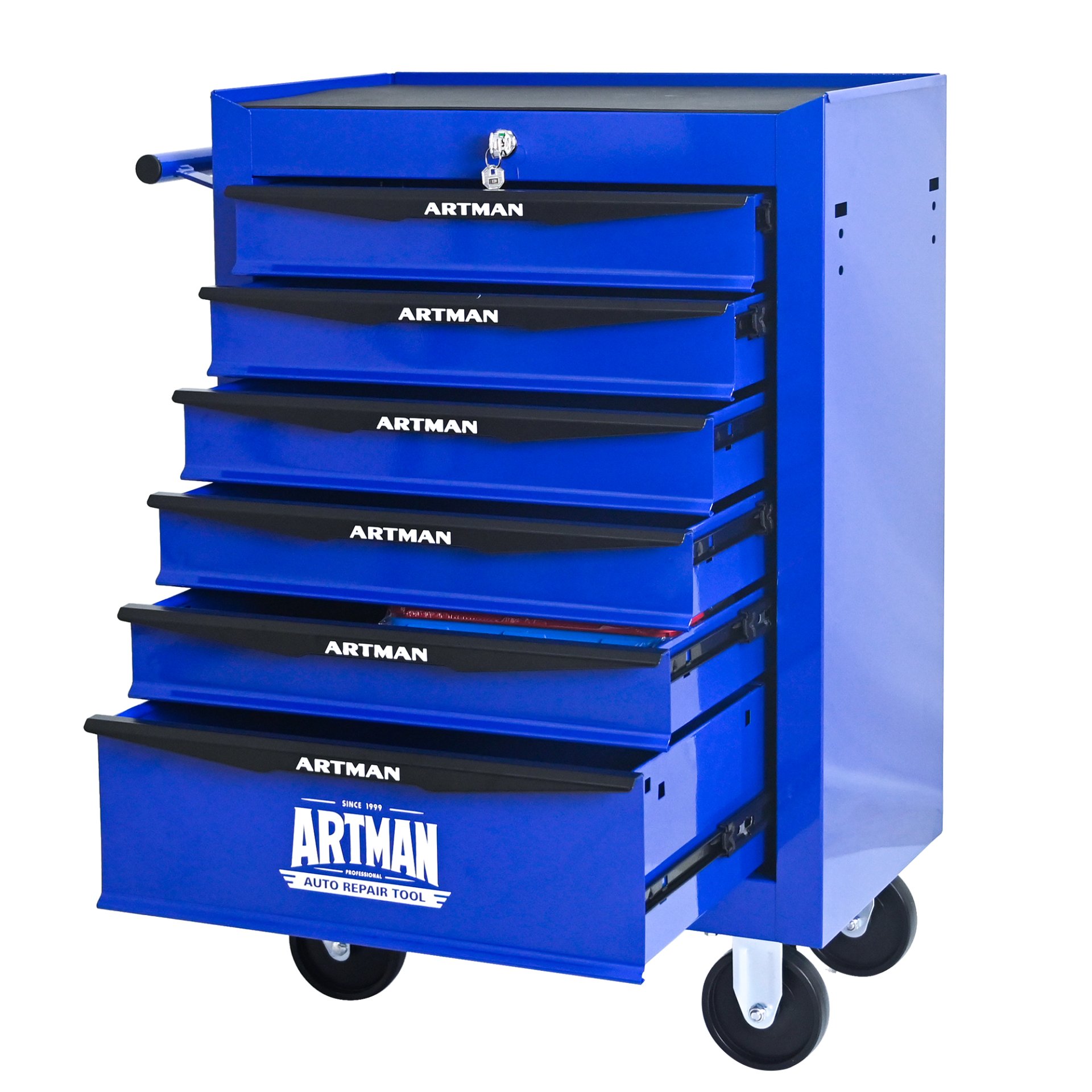 Rolling Metal Tool Chest With 6 Drawers, 20" Steel Storage Cabinet With Ball Bearing Slides - Black / Blue - Image 11