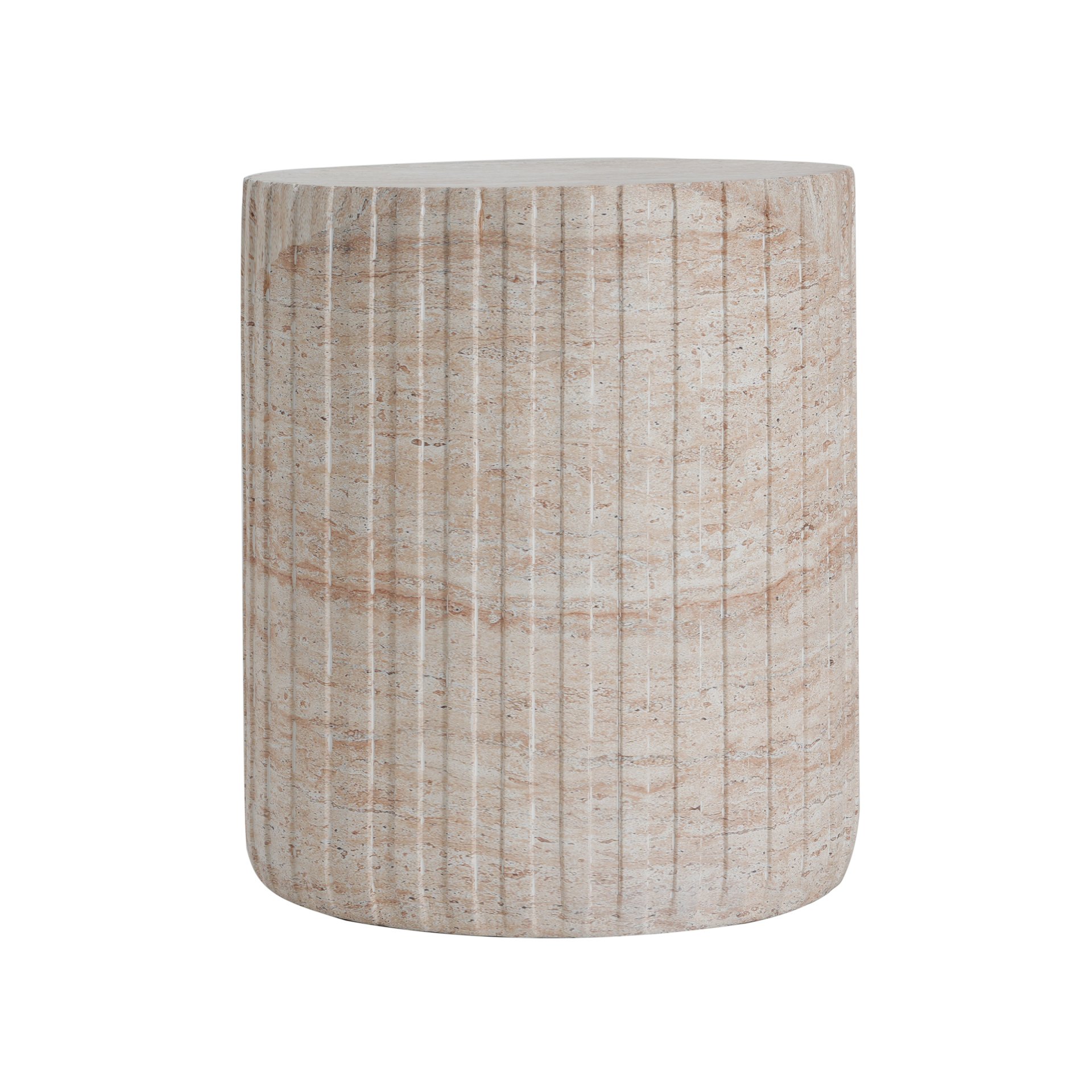 Elegant Outdoor / Indoor Lightweight Concrete Side Table With Travertine - Beige - Image 5