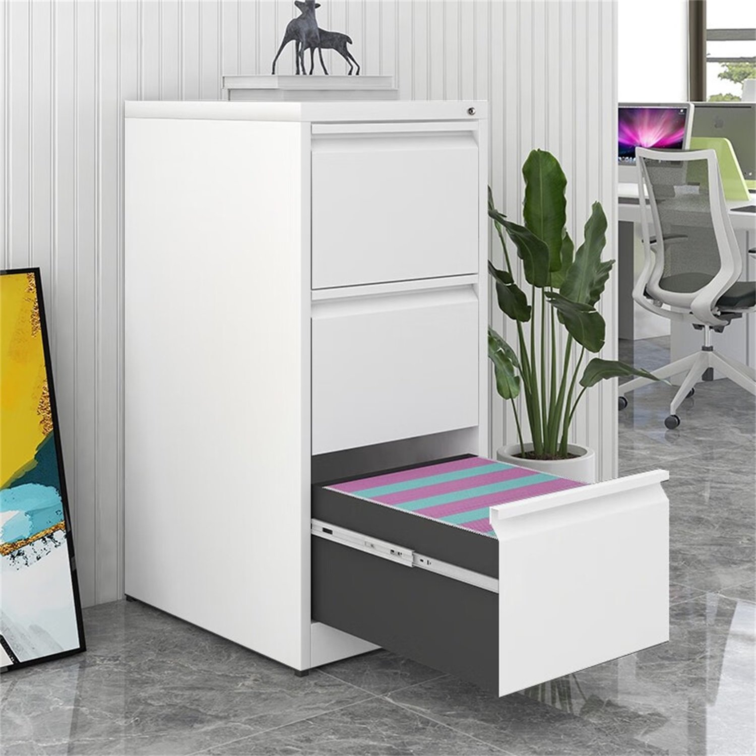 Steel Vertical File Cabinet With Lock 3 Drawer Metal Storage For A4 / Legal / Letter - White - Image 5