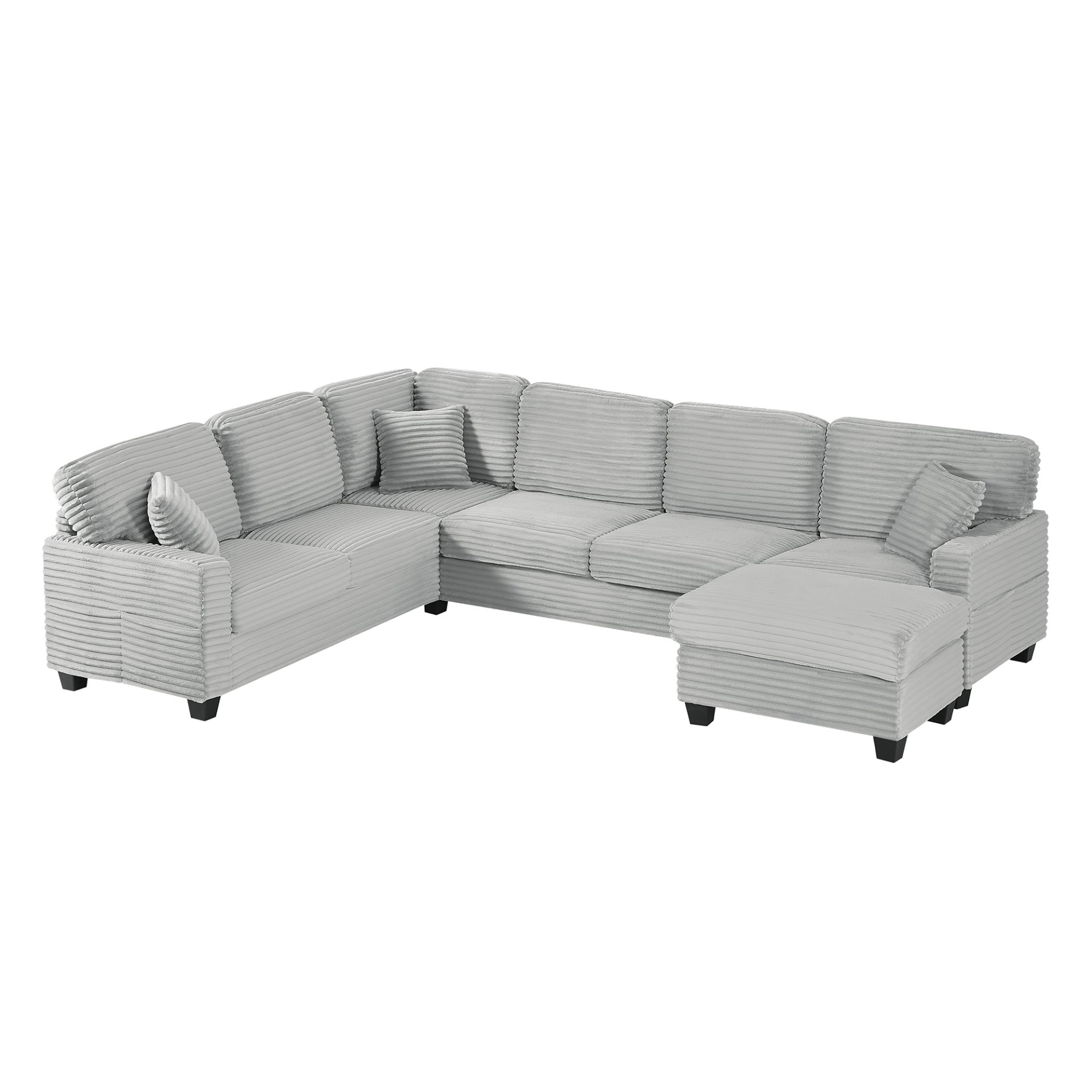 Modern U Shaped Sectional Sofa With Movable Ottoman And Side Storage Pockets Corduroy - Gray - Image 13
