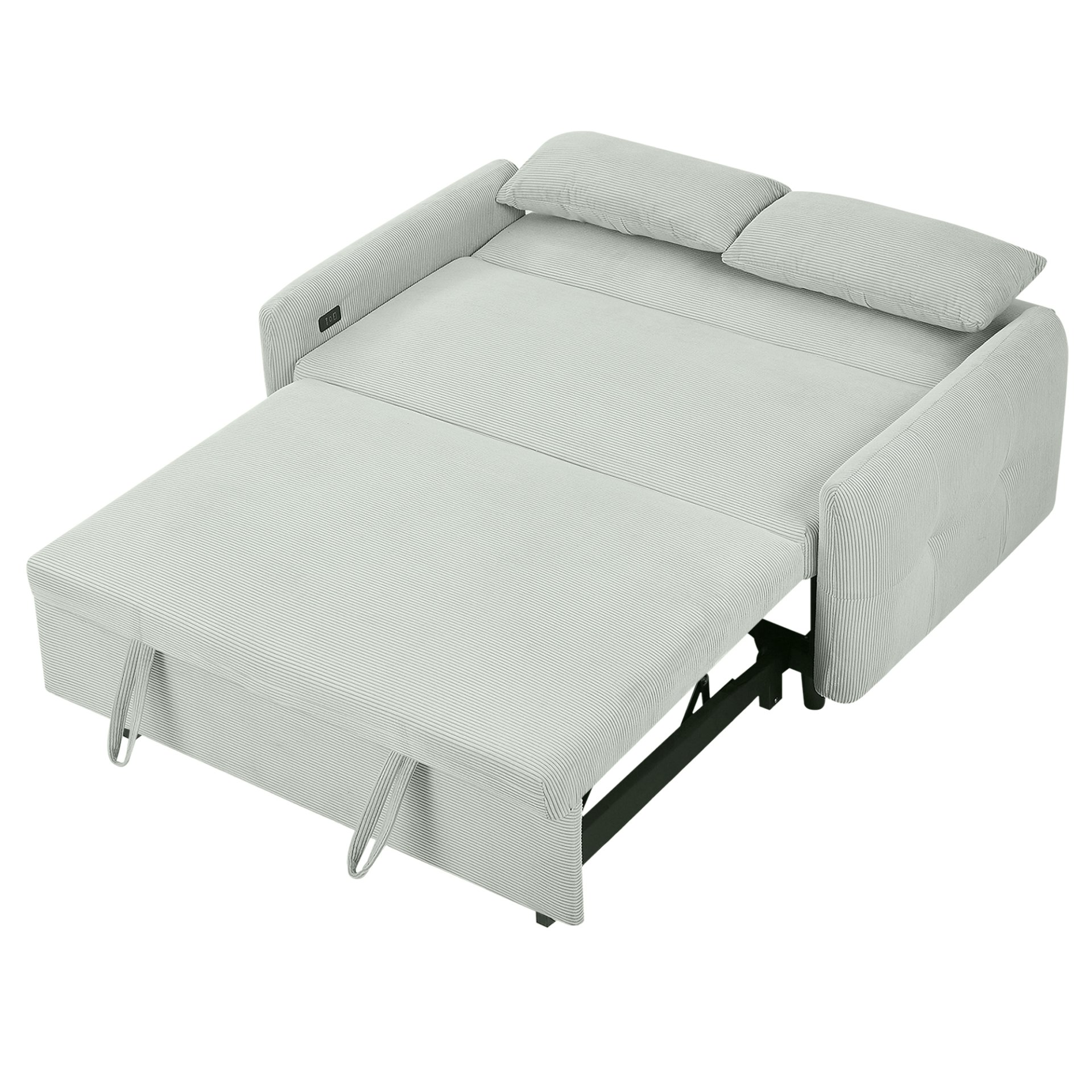 Pull Out Sofa Bed Convertible Couch 2 Seat Loveseat Sofa Modern Sleeper Sofa With 2 Throw Pillows And USB Ports For Living Room - Light Gray Green - Image 23