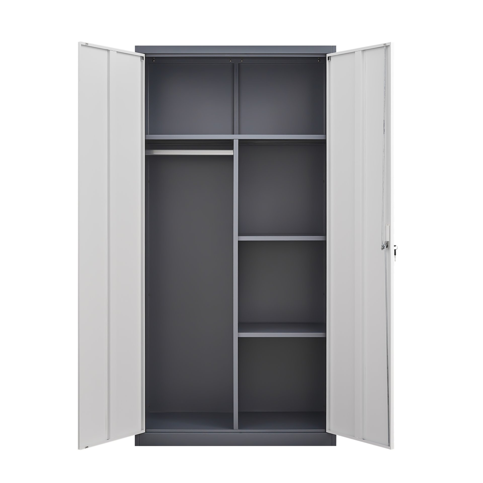 Large Capacity Wardrobe With Hanging Rod And Compartments - Grey - Image 10