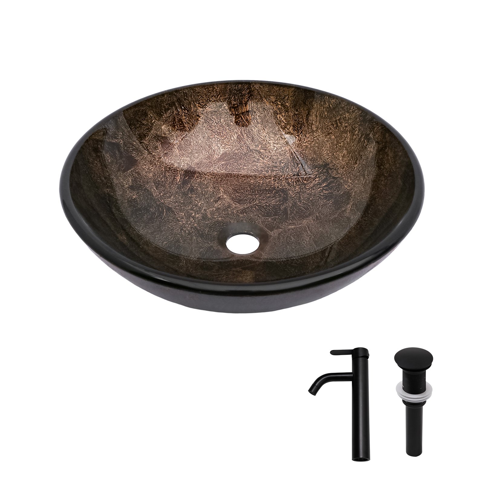 Textured Vessel Sink With Faucet And Pop Up Drain, Oval Basin Vanity For Bathroom - Brown - Image 7